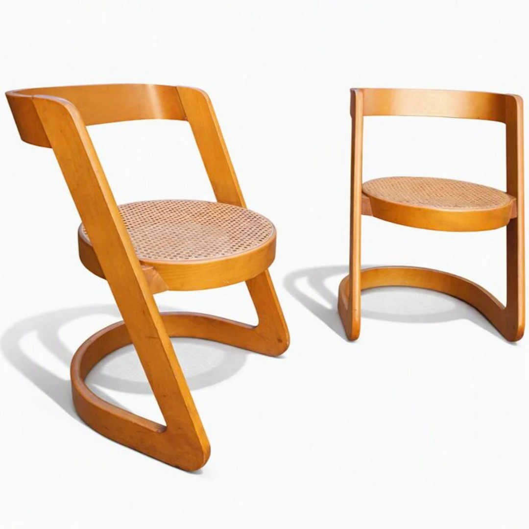 Mario Sabot - Willy Rizzo - Chair (2) - Zigzag Chair - Beech - Vienna straw