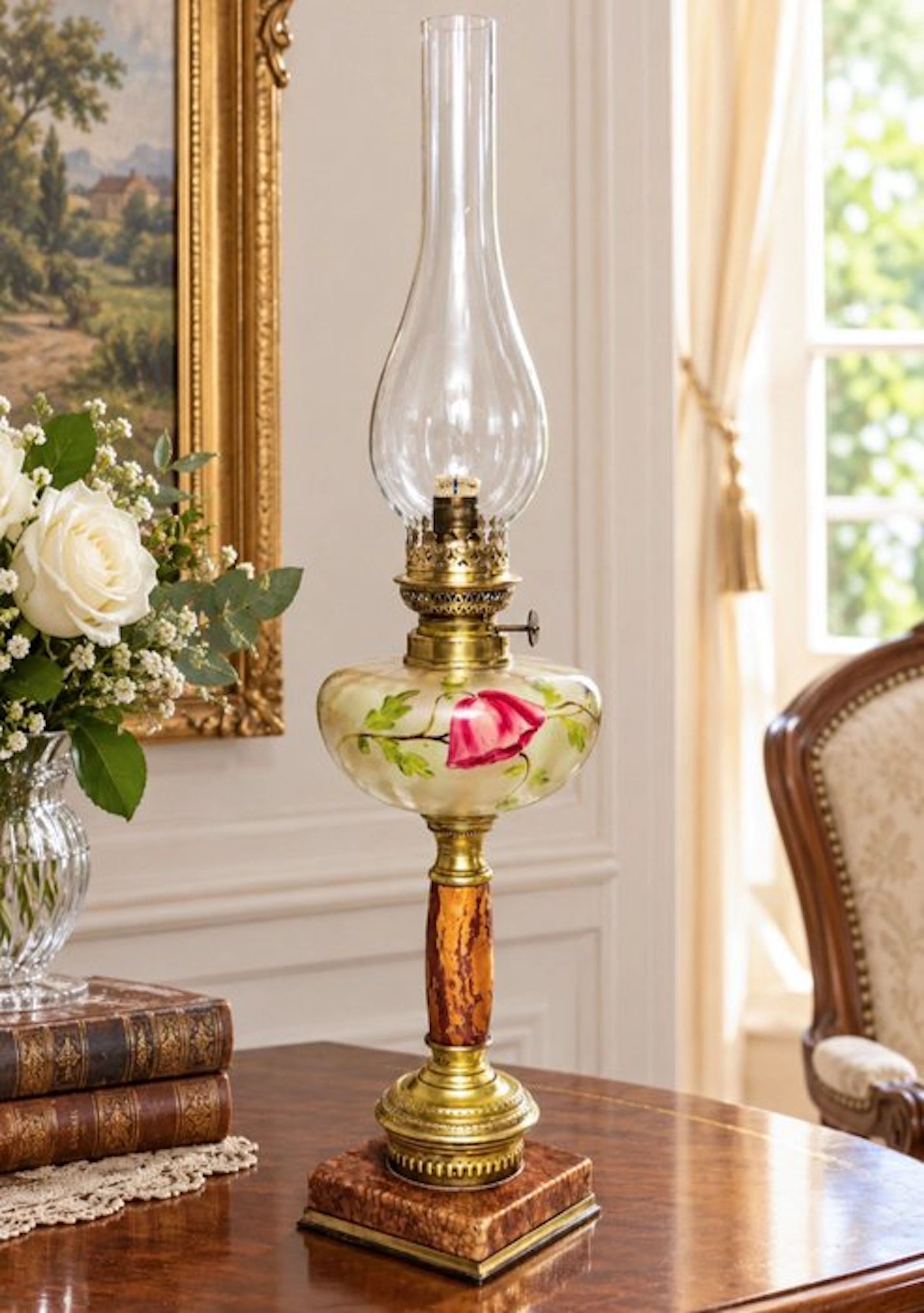 France - Kerosene lamp - Glass, Brass, Stone