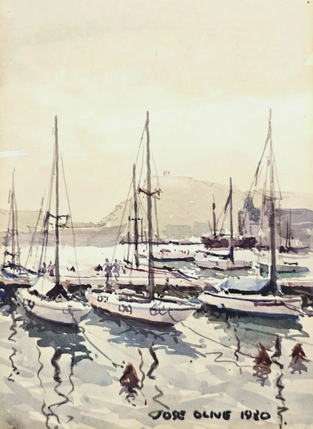 José Olive (1940) - NO RESERVE - Barcelona Harbor Landscape