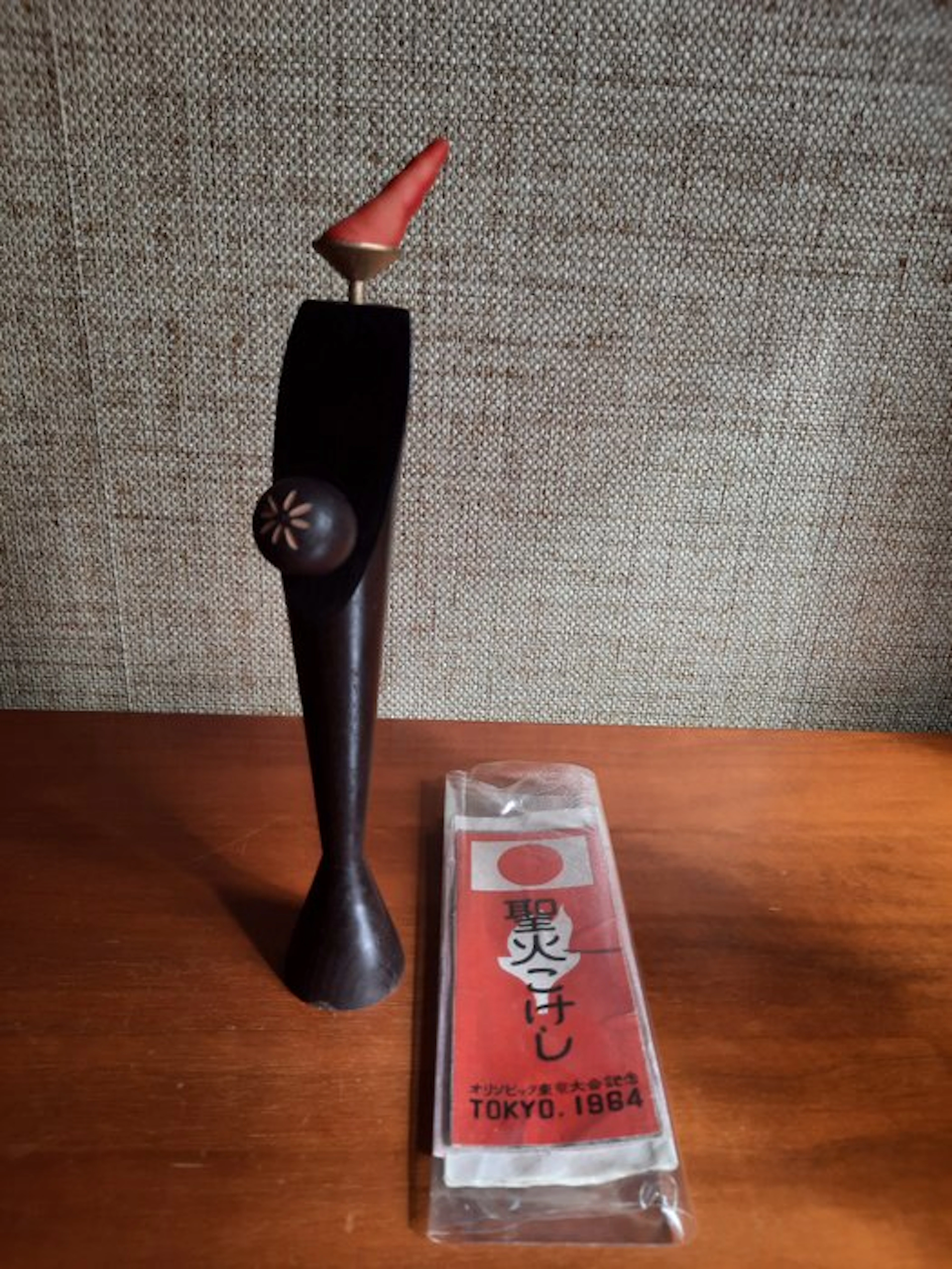 Rare kokeshi doll with original documents from the 1964 Olympic Games