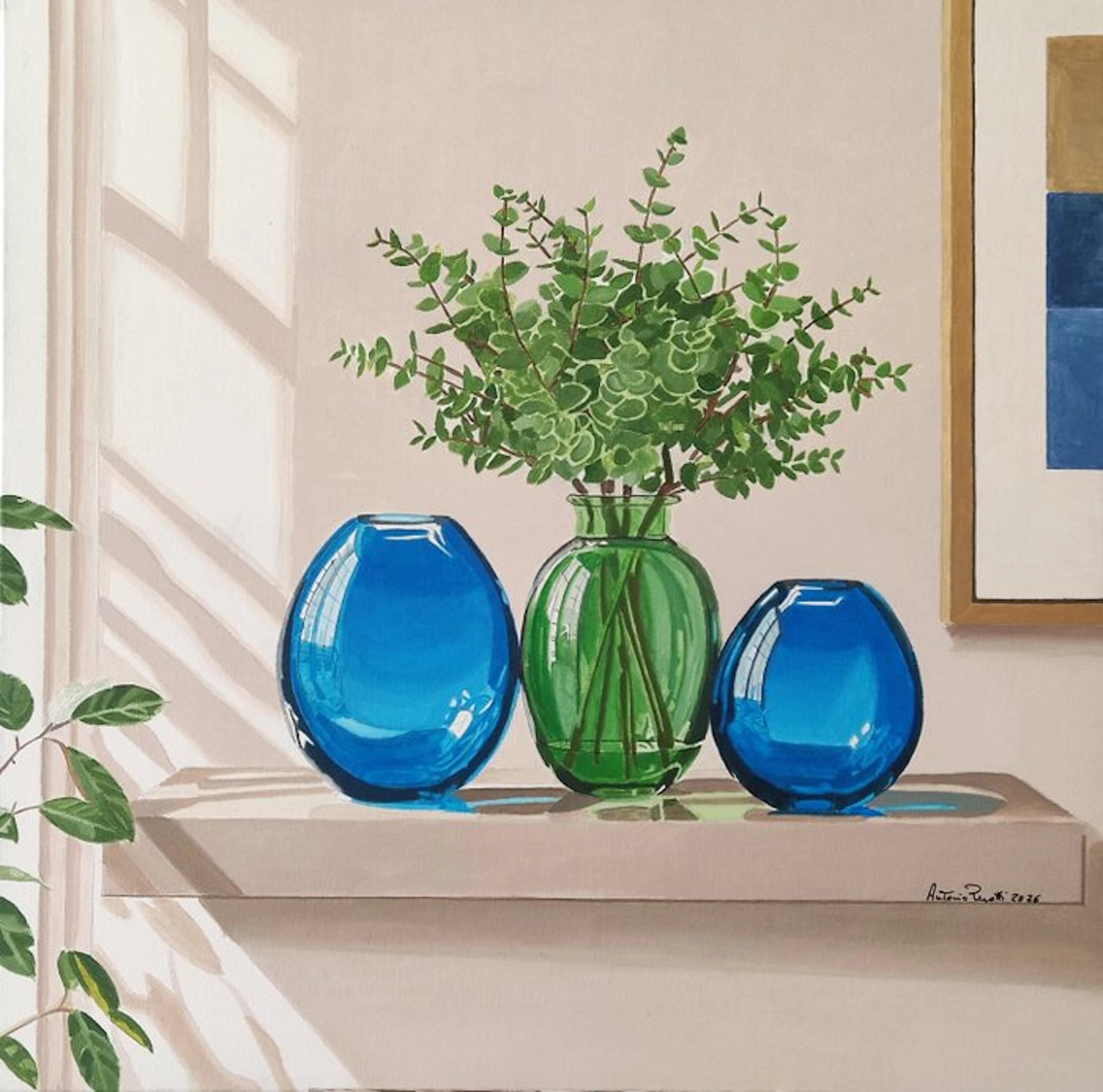 Antonio Perotti - Still Life Vasi in vetro con foliage