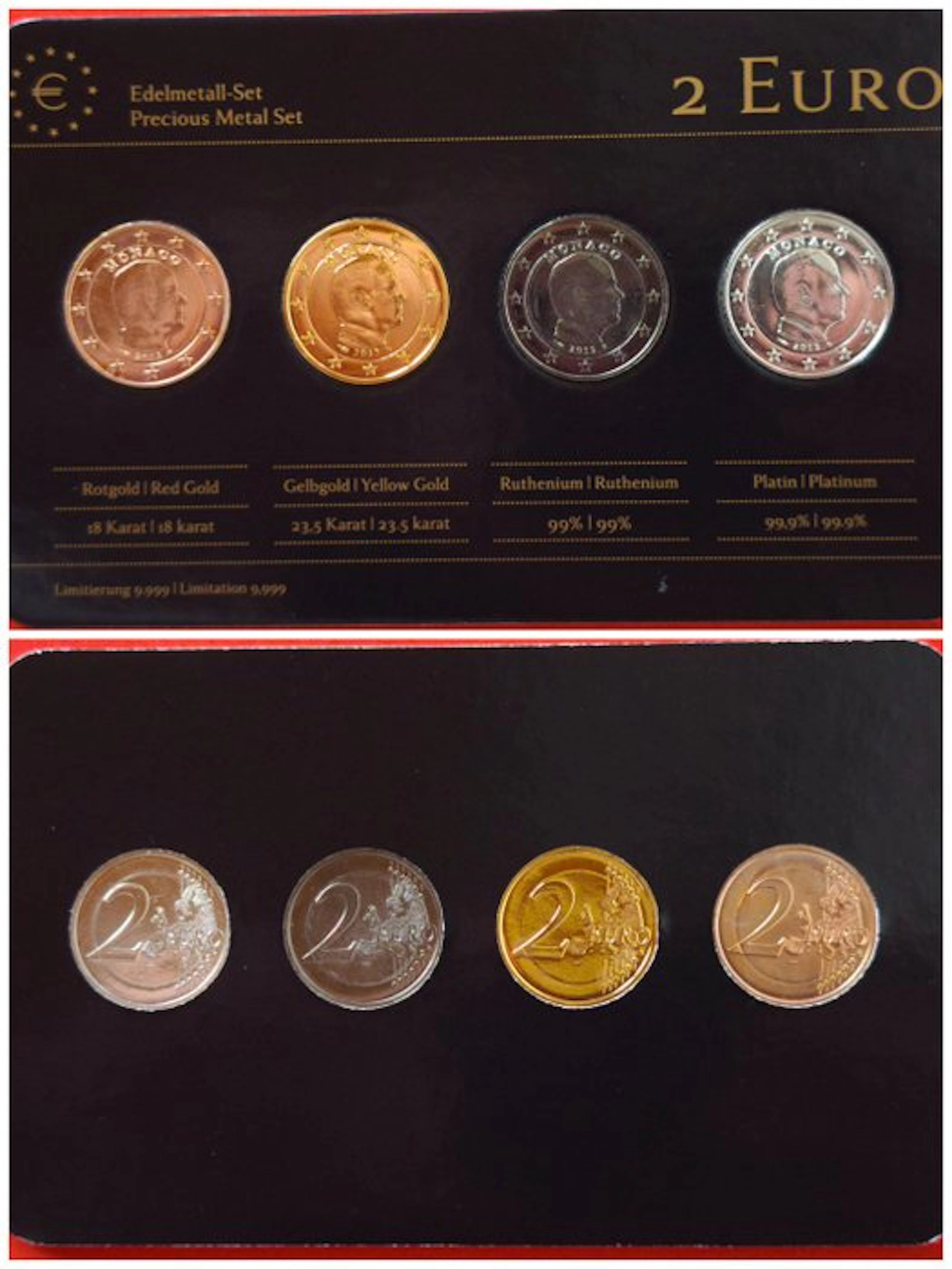 Monaco. 2 Euro 2011/2012 (4 coins) - colored by a private...