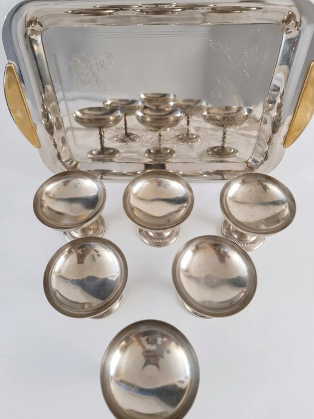 SAF - Champagne glass (7) - 24kt gold - With tray