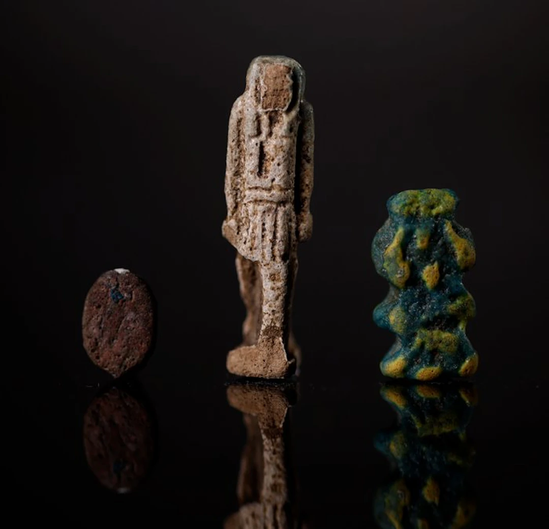 Ancient Egypt amulets of Gods Thoth, Bes and a scarab - 3.5 cm