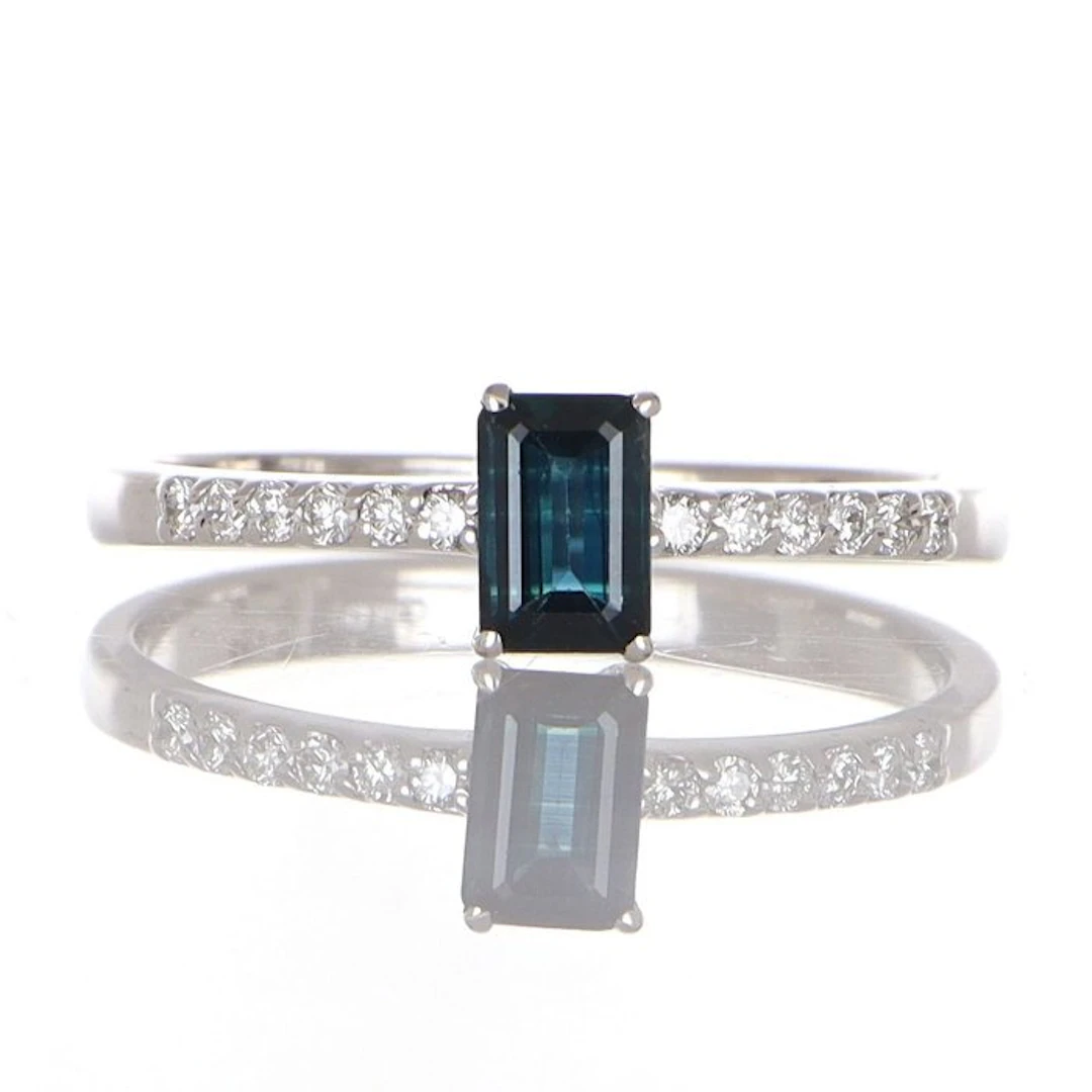 No reserve price - Ring - 18 kt. White gold Sapphire - Diamond