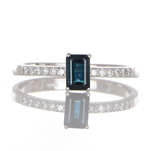 No reserve price - Ring - 18 kt. White gold Sapphire - Diamond