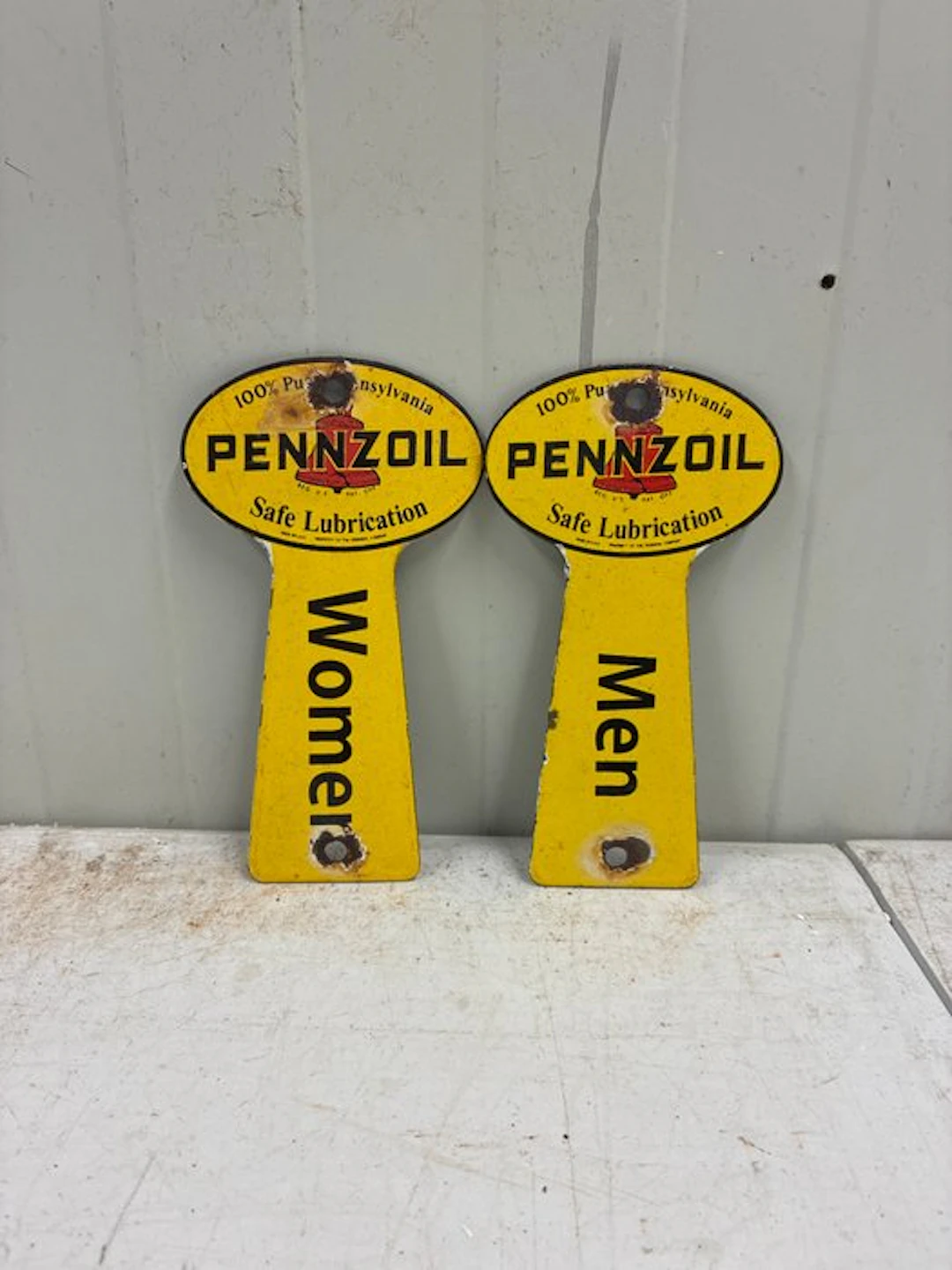 Vintage Pennzoil restroom signs – metal advertising signs...