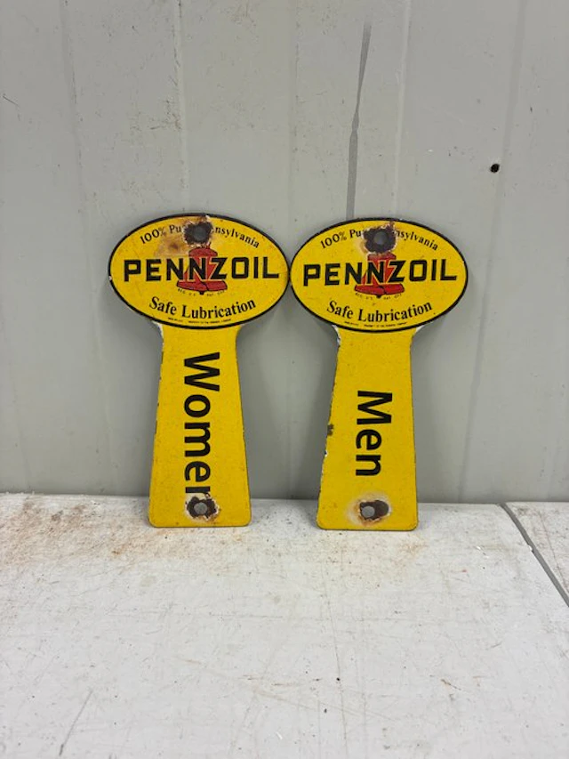 Vintage Pennzoil restroom signs – metal advertising signs...