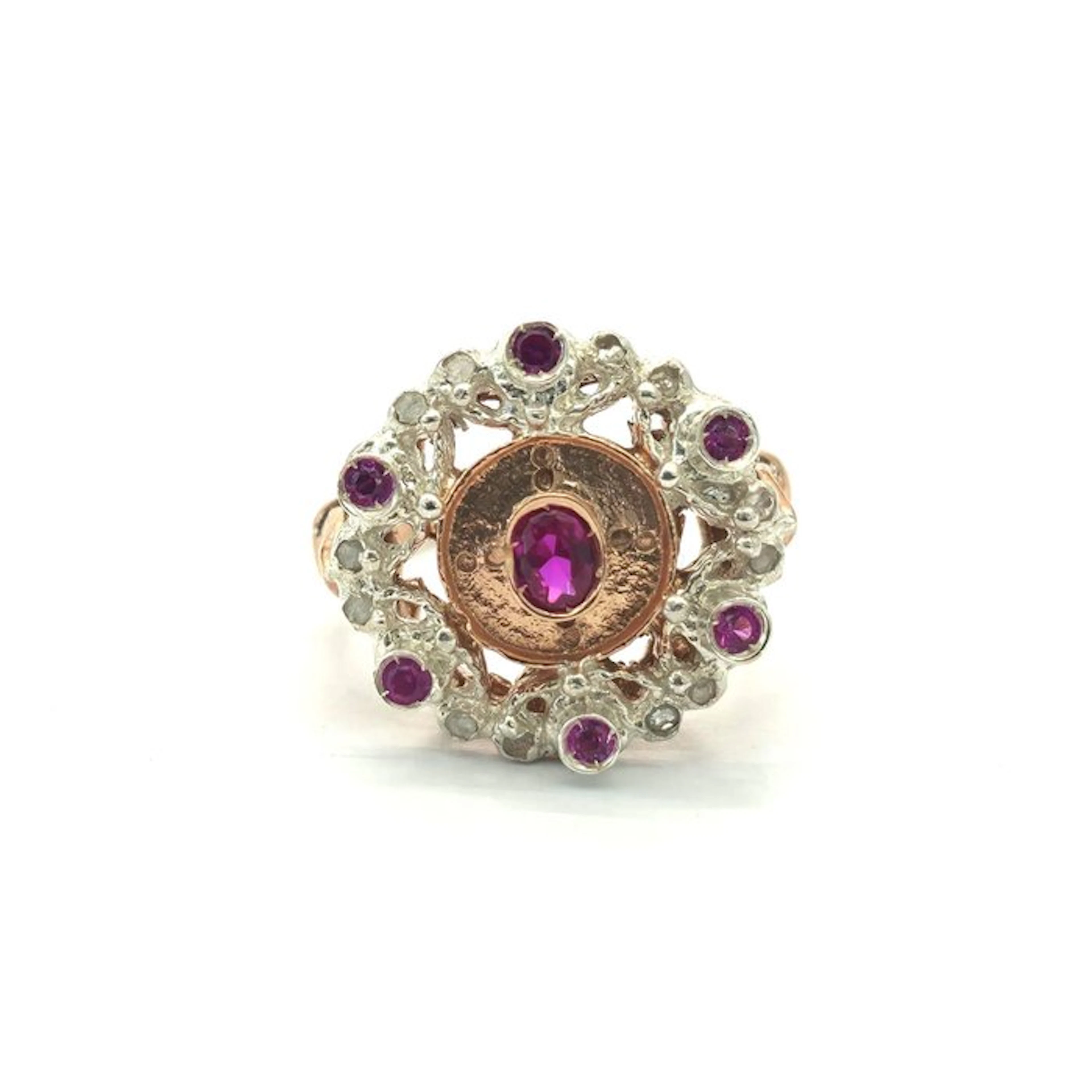 No reserve price - Ring - 9 kt. Rose gold, Silver Spinel - Diamond