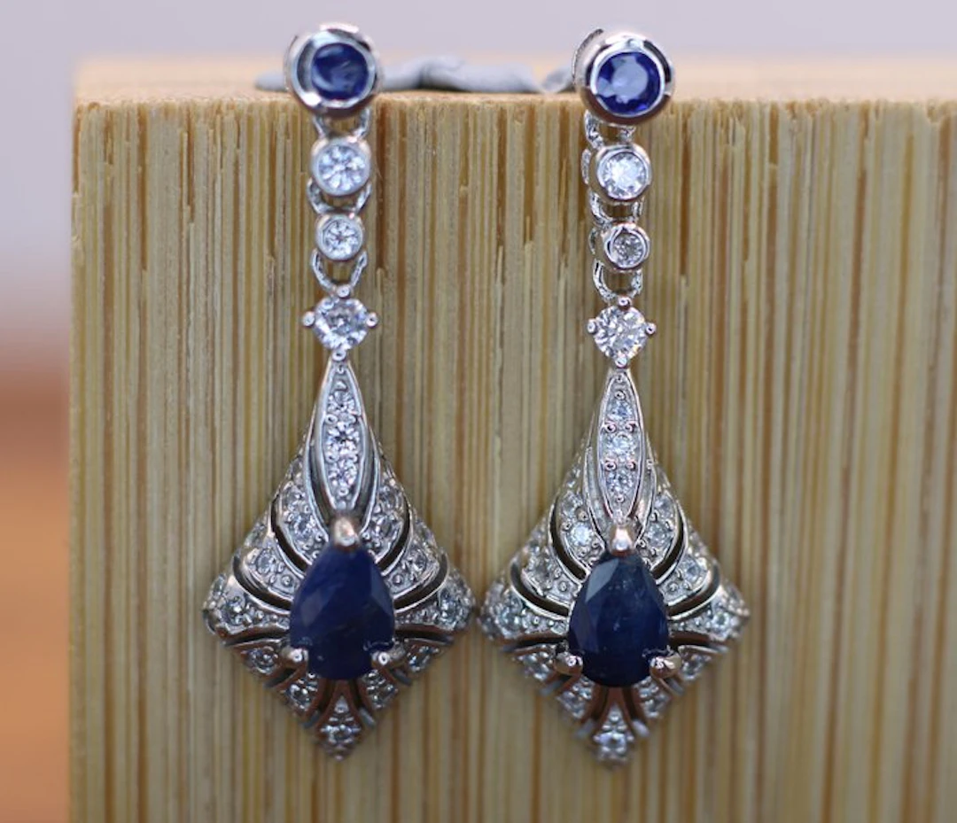 No reserve price - Earrings Silver - 1.10ct. tw. Sapphire