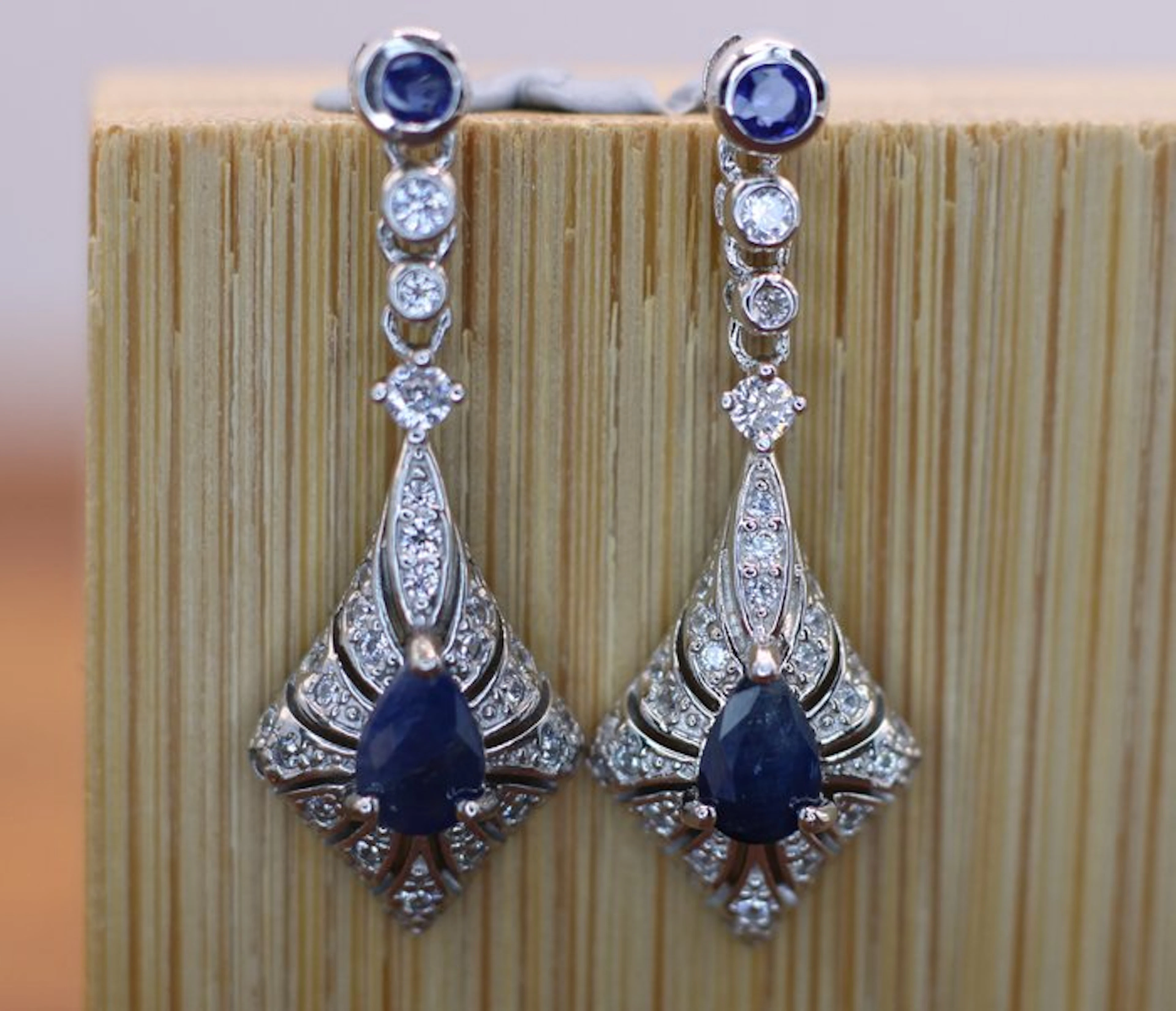 No reserve price - Earrings Silver - 1.10ct. tw. Sapphire