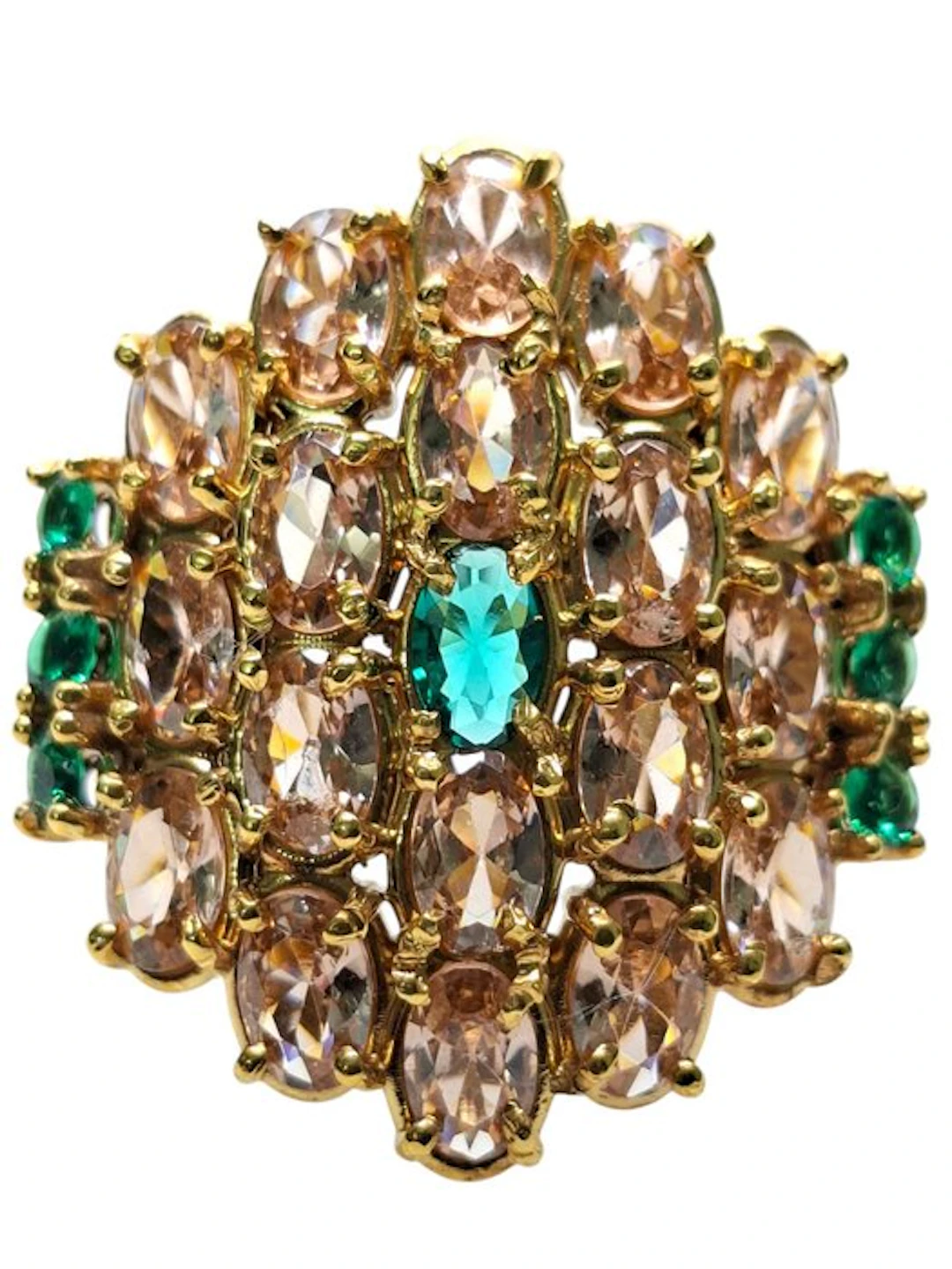 No reserve price - Ring - 9 kt. Silver, Yellow gold Morganite - Emerald