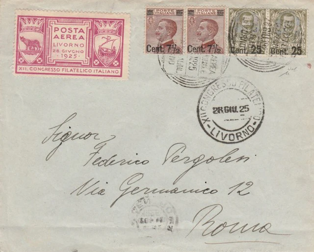 Italy 1925 - Envelope from Livorno to Rome on the...