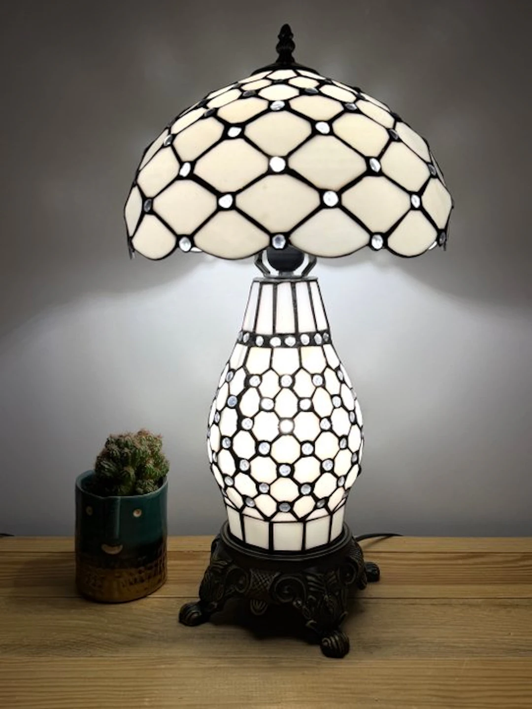 Table lamp - "Elegant amber pearl" with 2 light sources...