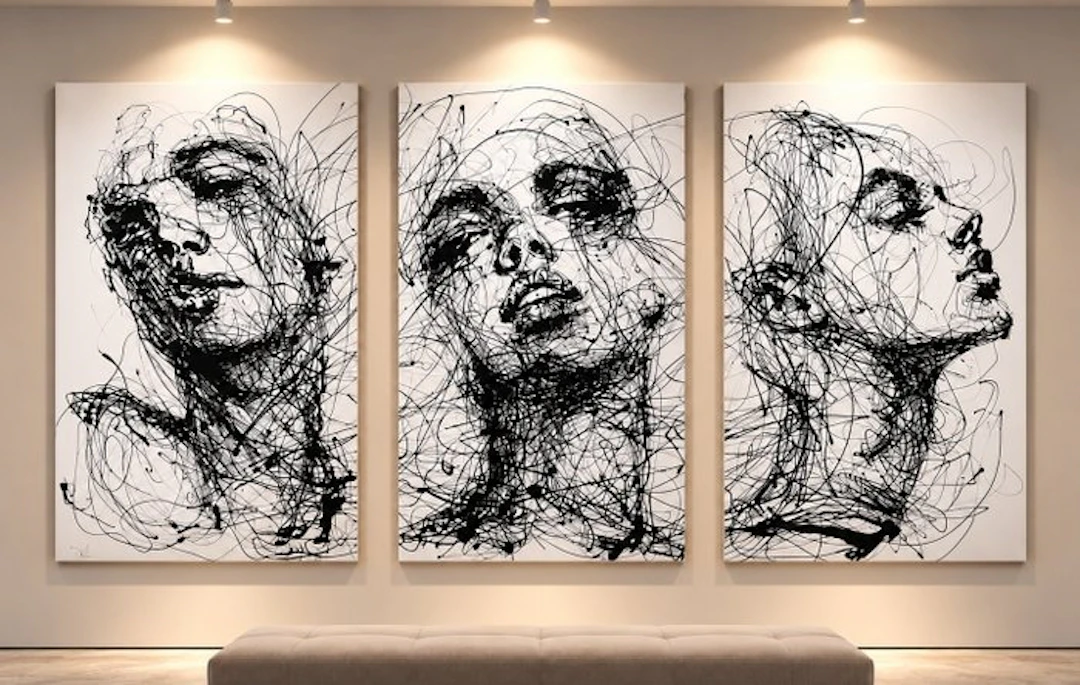 D. Witschkanow - ► „The Unraveling of Us - Black Lines“ – Triptychon № I (XXL)
