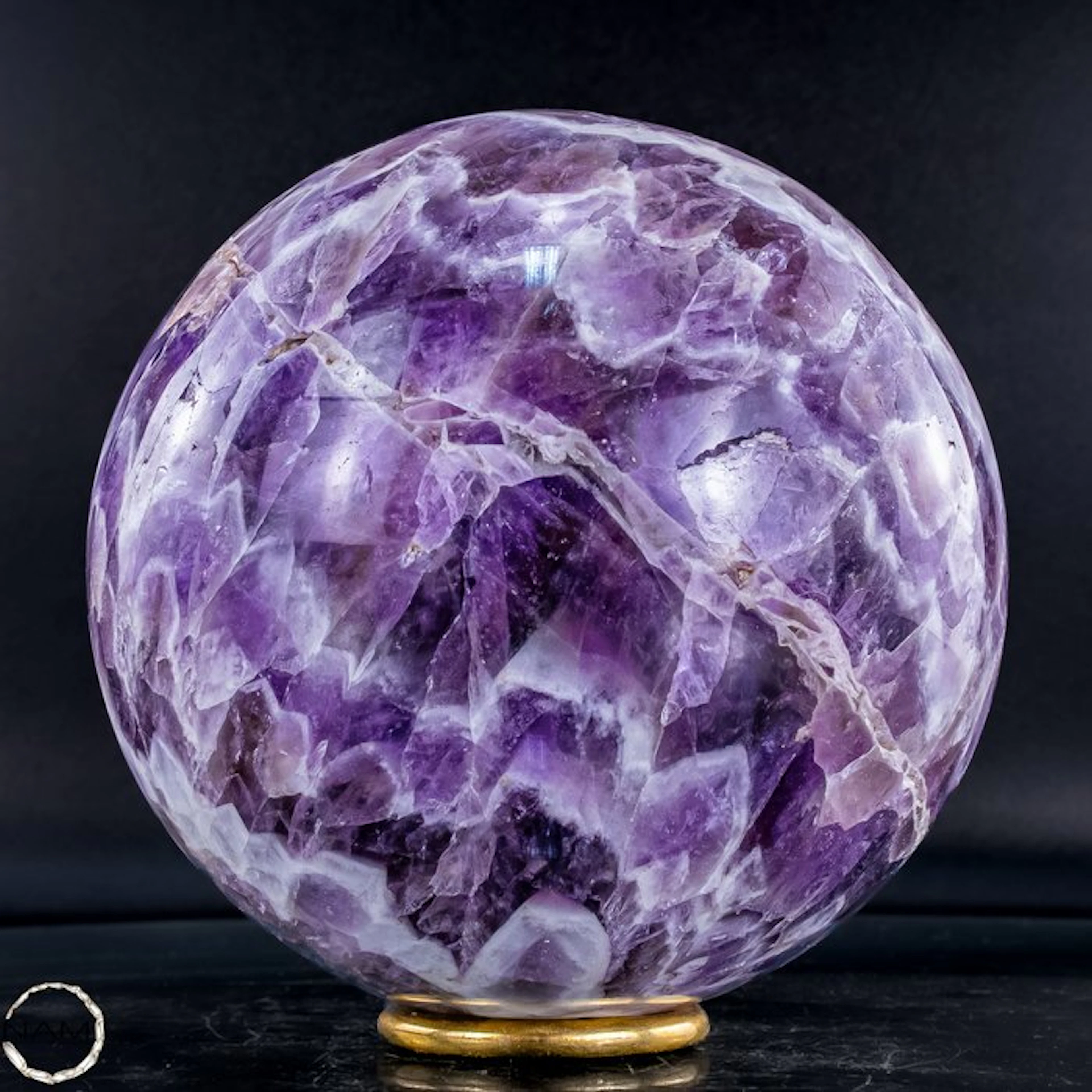 Natural Chevron Amethyst Sphere – bold purple drawing...