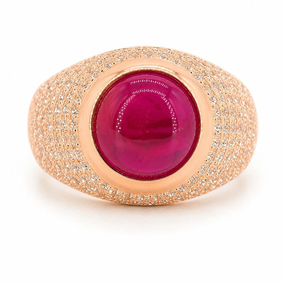 No reserve price - Ring Gold-plated Ruby - Diamond - 18K Gold Plated