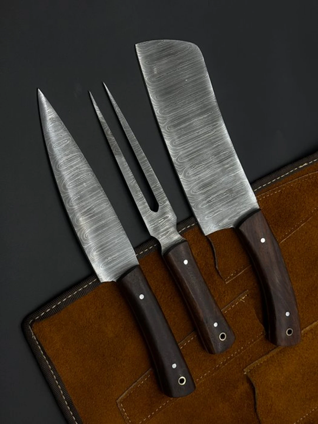 Japanese Style Kitchen Knife SET With Leather BAG...
