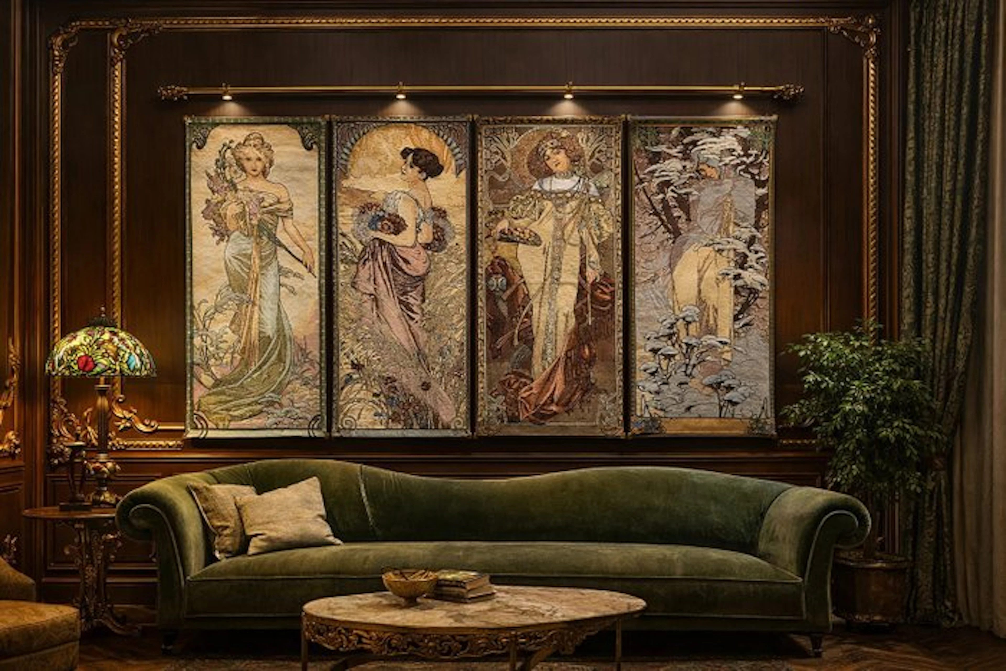 Set of 4 exclusive tapestries "The Seasons" by Alphonse...