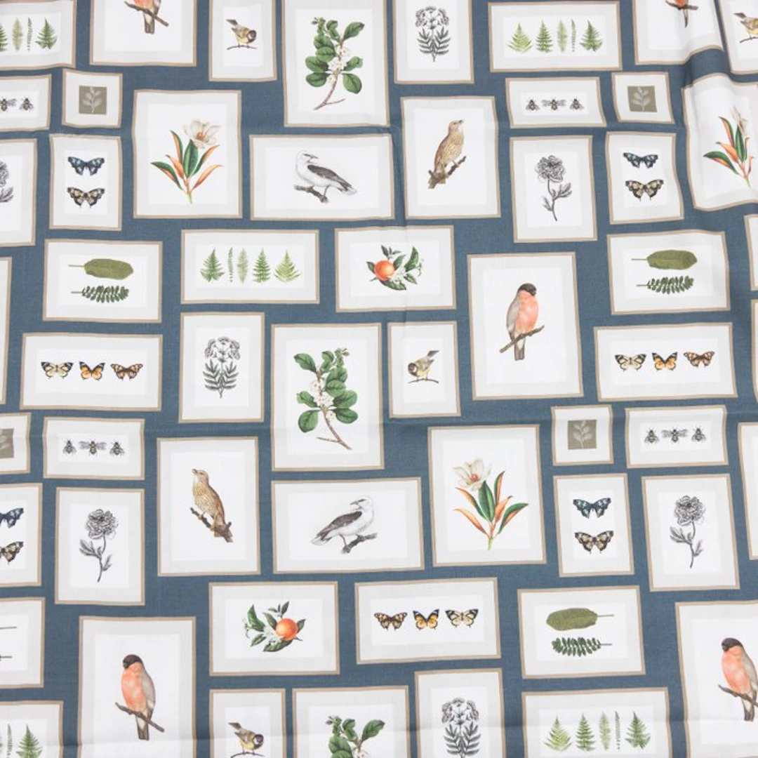 BA294 - Botanical Textile “Cabinet of Curiosities” – Birds