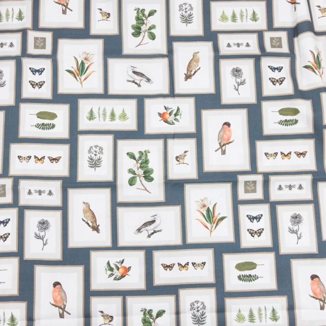 BA294 - Botanical Textile “Cabinet of Curiosities” – Birds