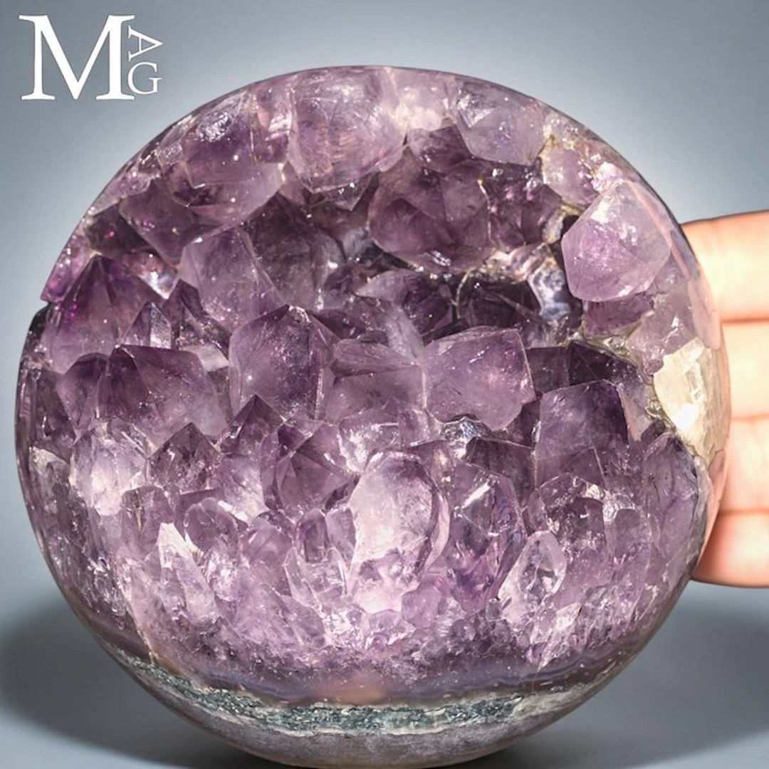 Purple Amethyst Crystals Sphere Geode Segment Natural...