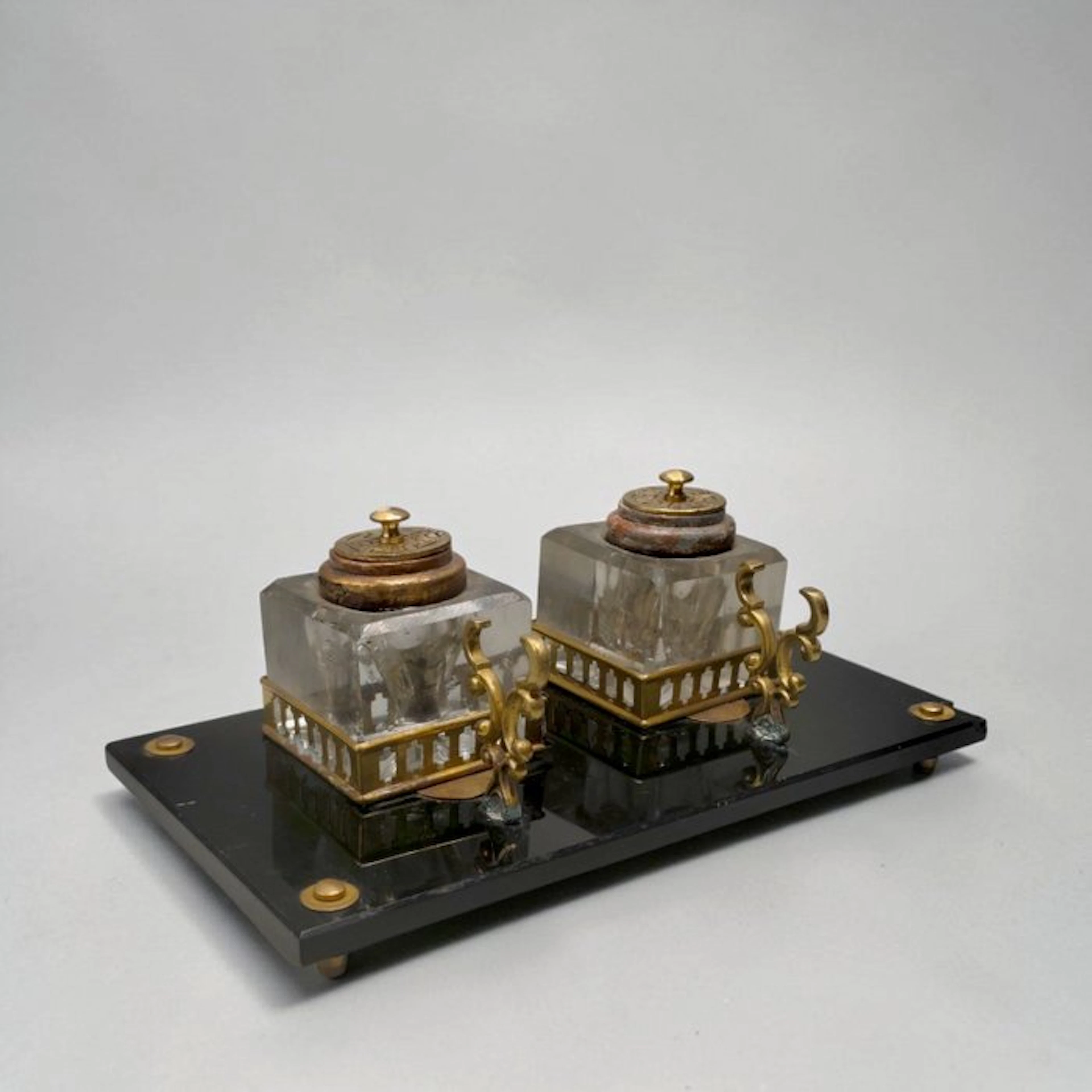 Inkwell - Glass, Brass