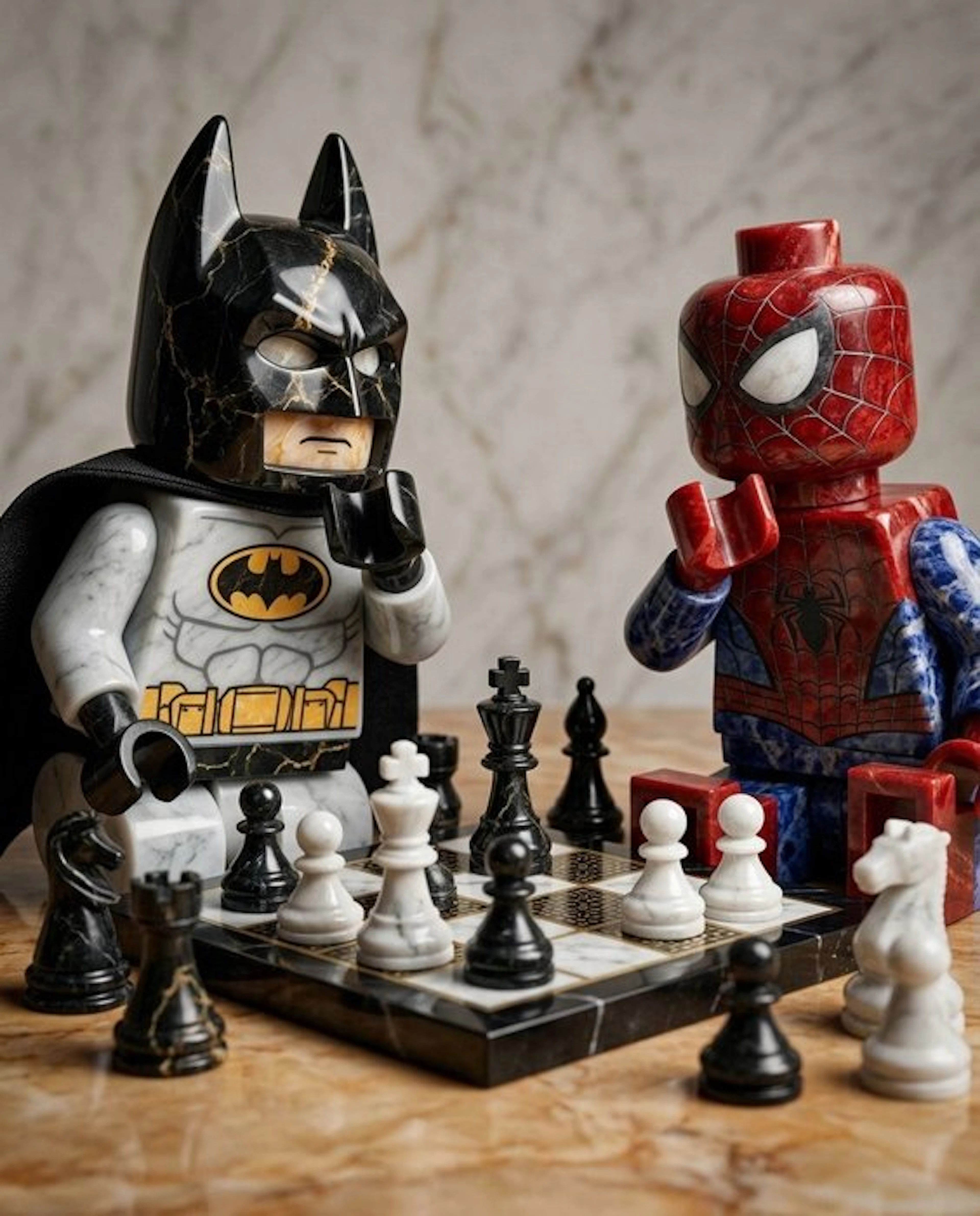 Naro - Canvas [L] - Batman vs. Spider-Man - The Marble Chess Match