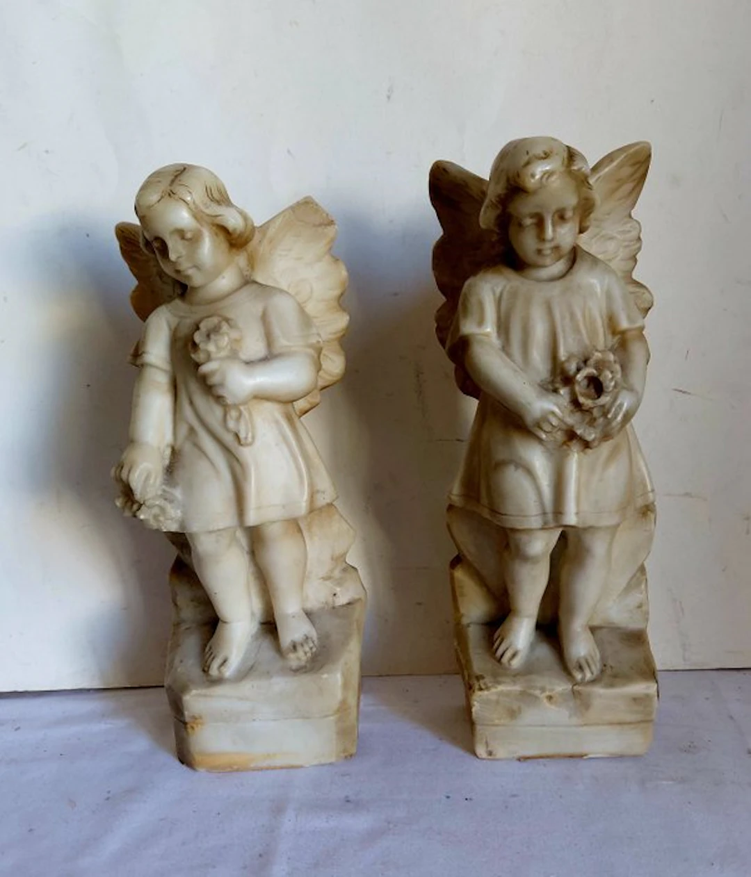 scuola italiana - Sculpture, Coppia di putto - 28 cm - Marble, Alabaster