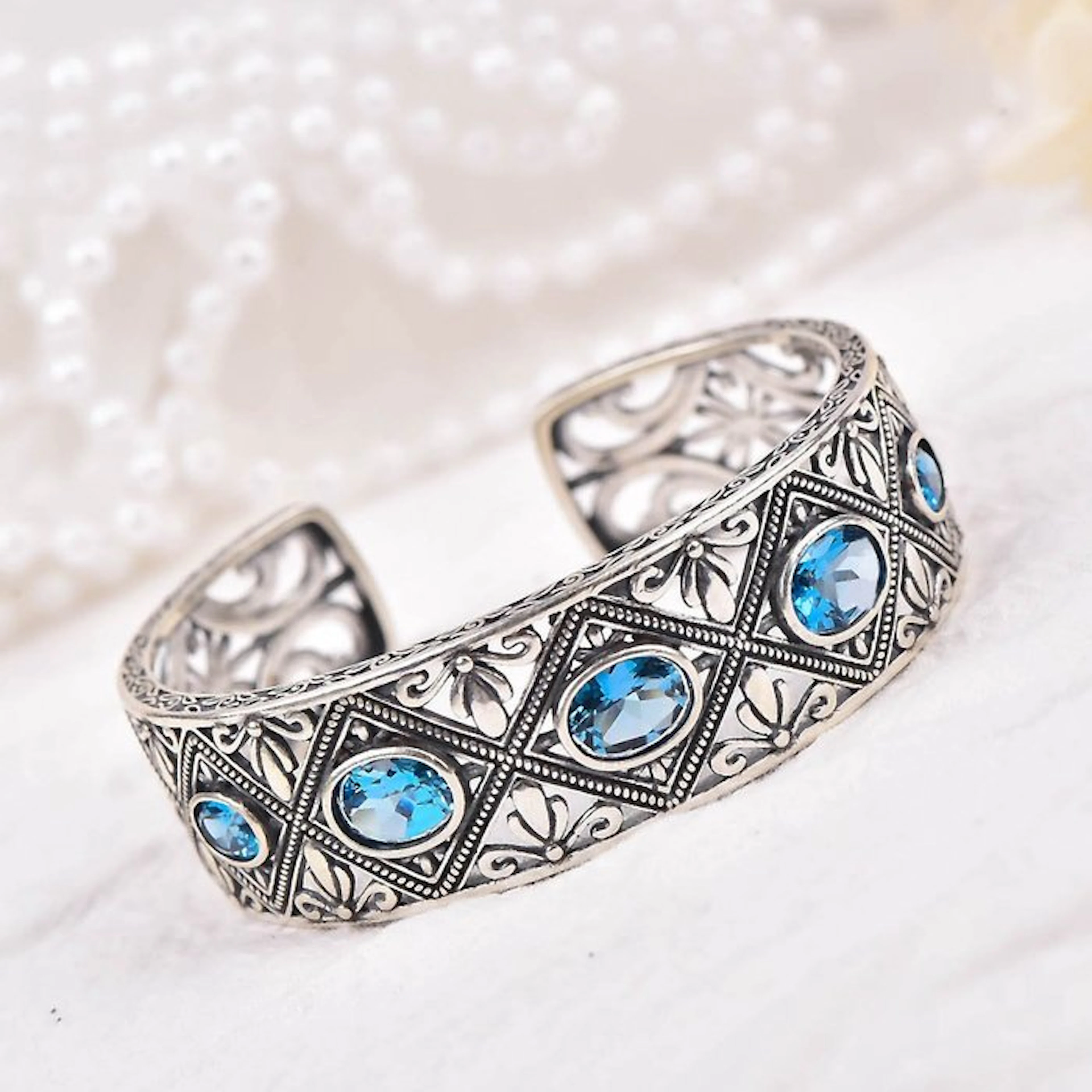 No reserve price - Bracelet Silver - Topaz - Certified