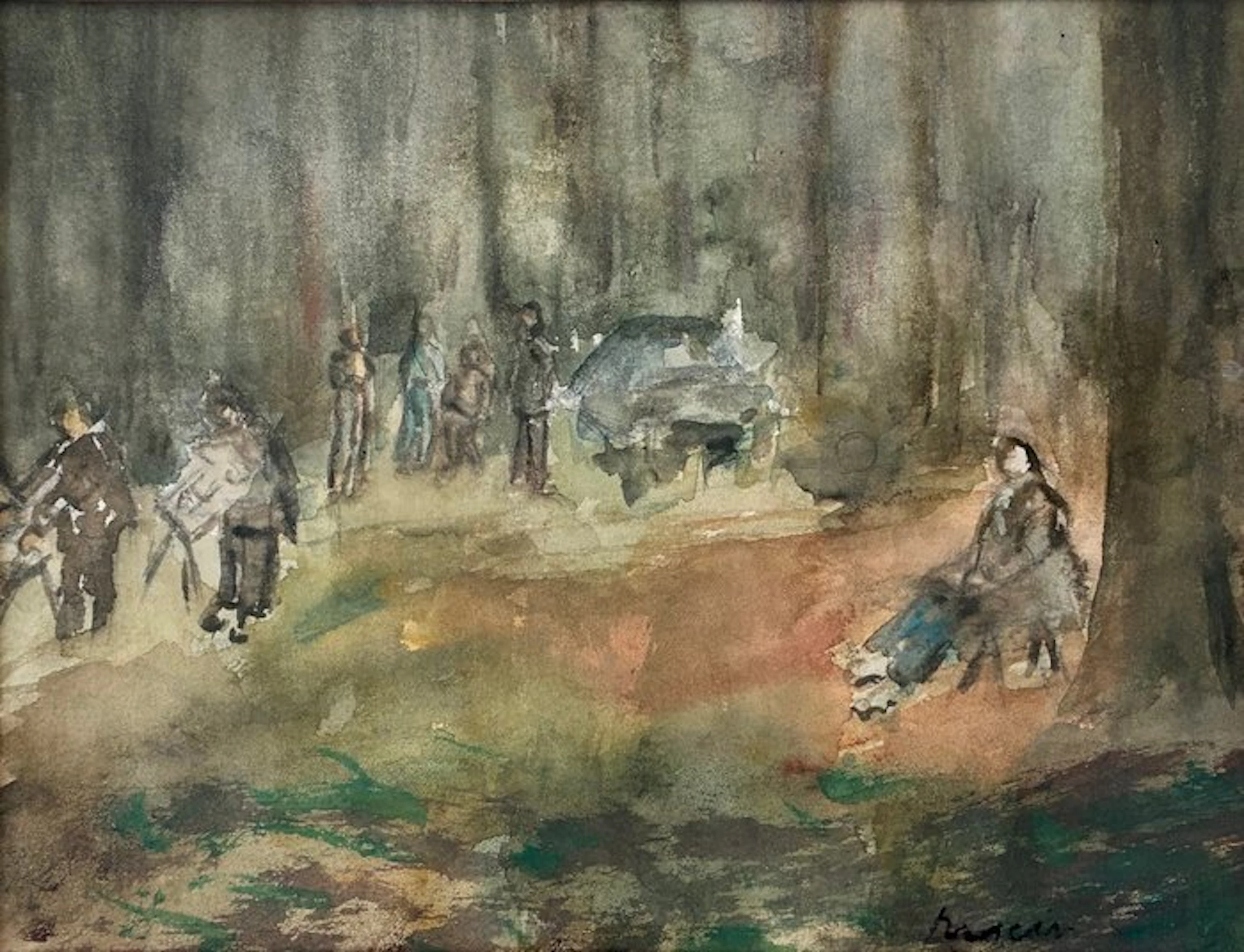 Jules Pascin (1885-1930) - Sous-bois avec artistes au travail - NO RESERVE
