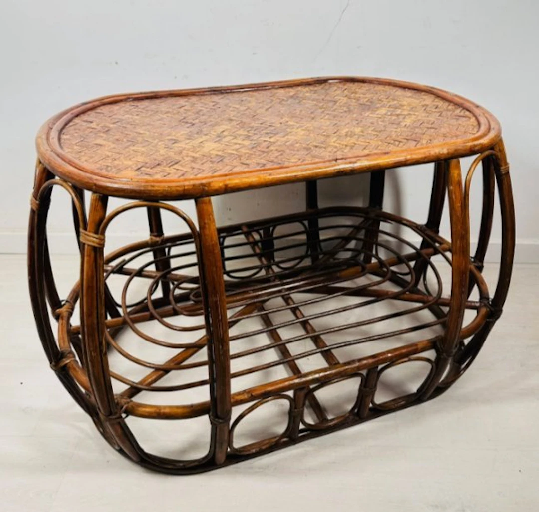 Table - Italian Wicker and Rattan Coffee Table - Wood