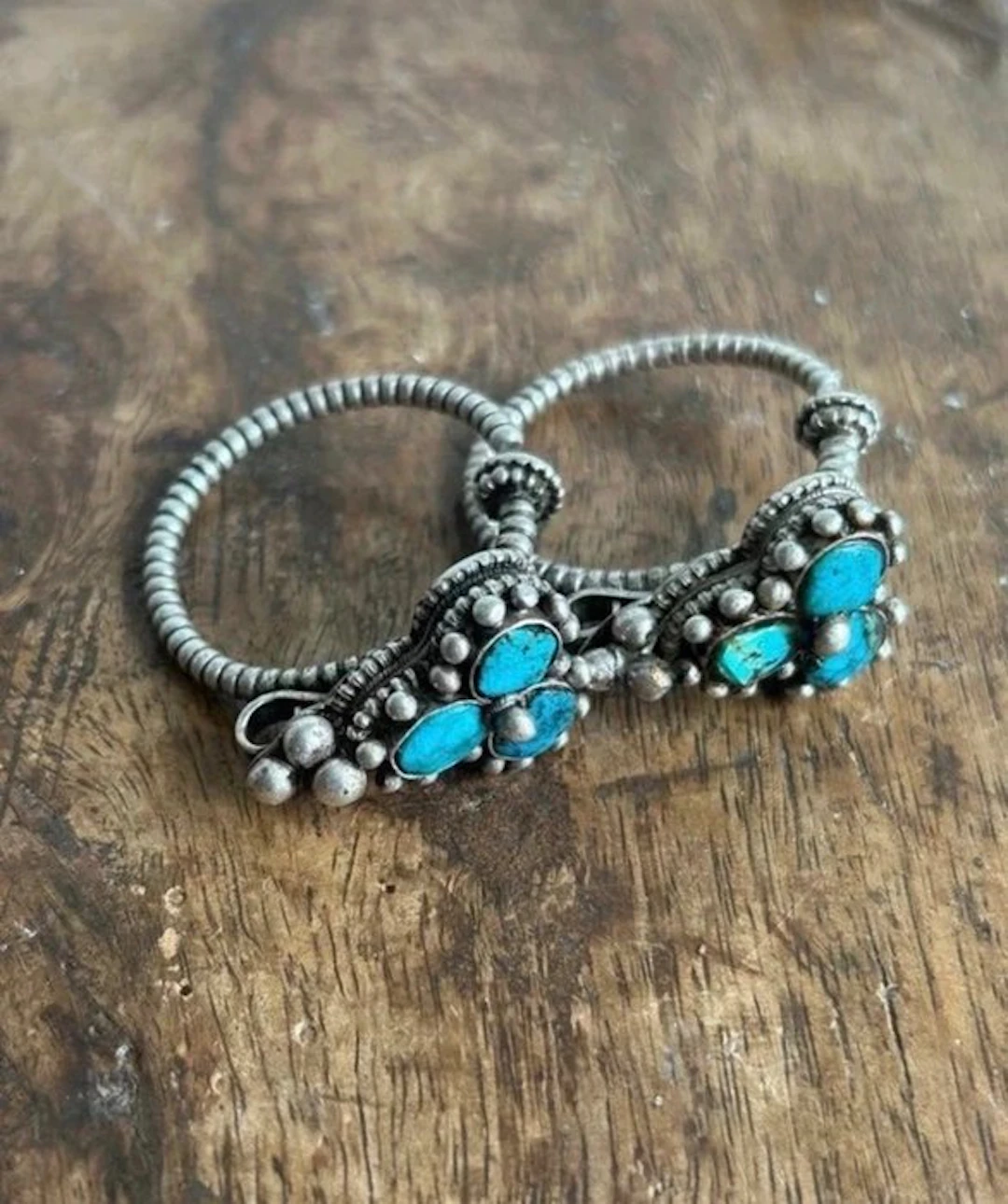 Vintage Tibetan earrings - Silver, Turquoise - Tibet - 20th century