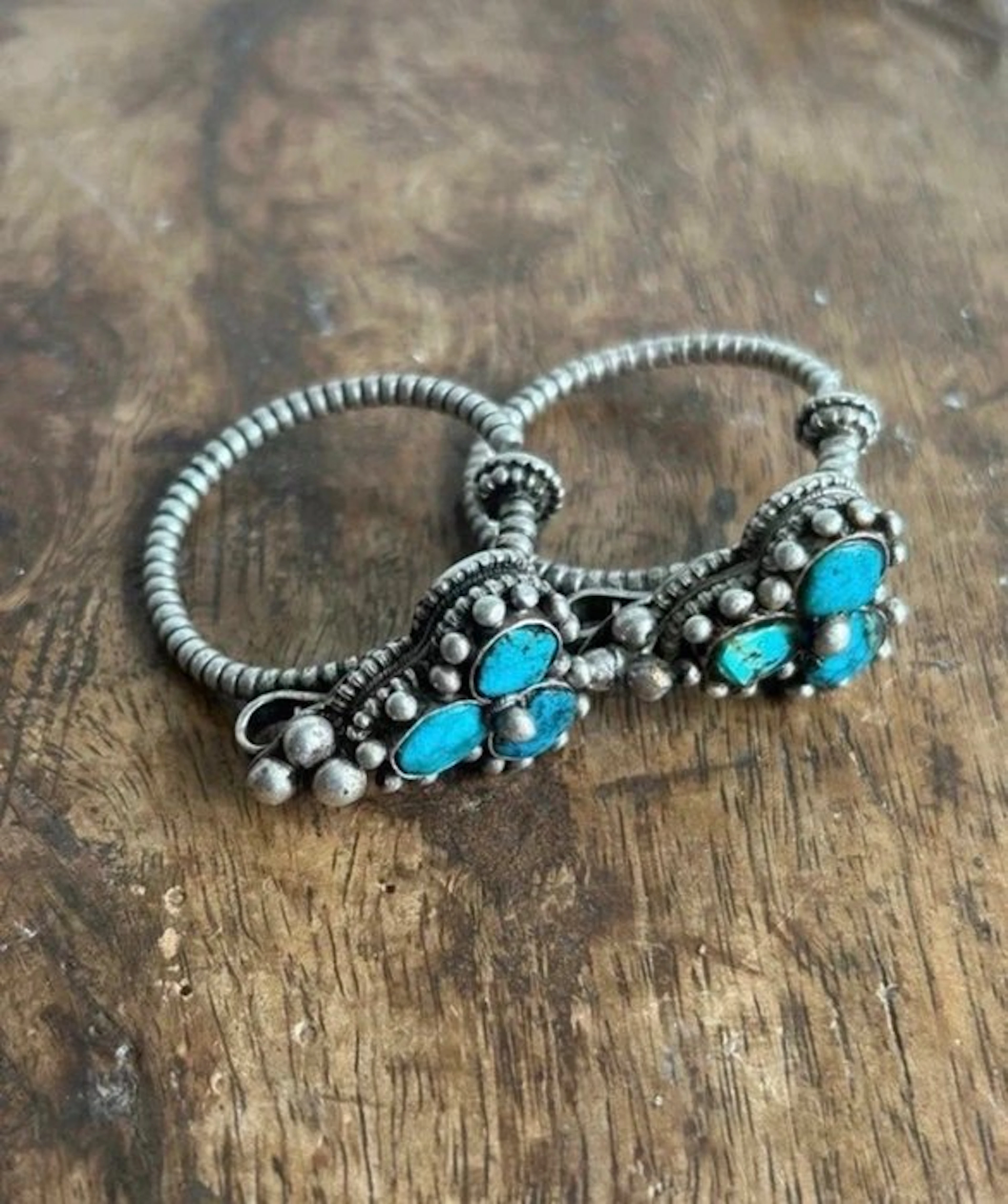 Vintage Tibetan earrings - Silver, Turquoise - Tibet - 20th century