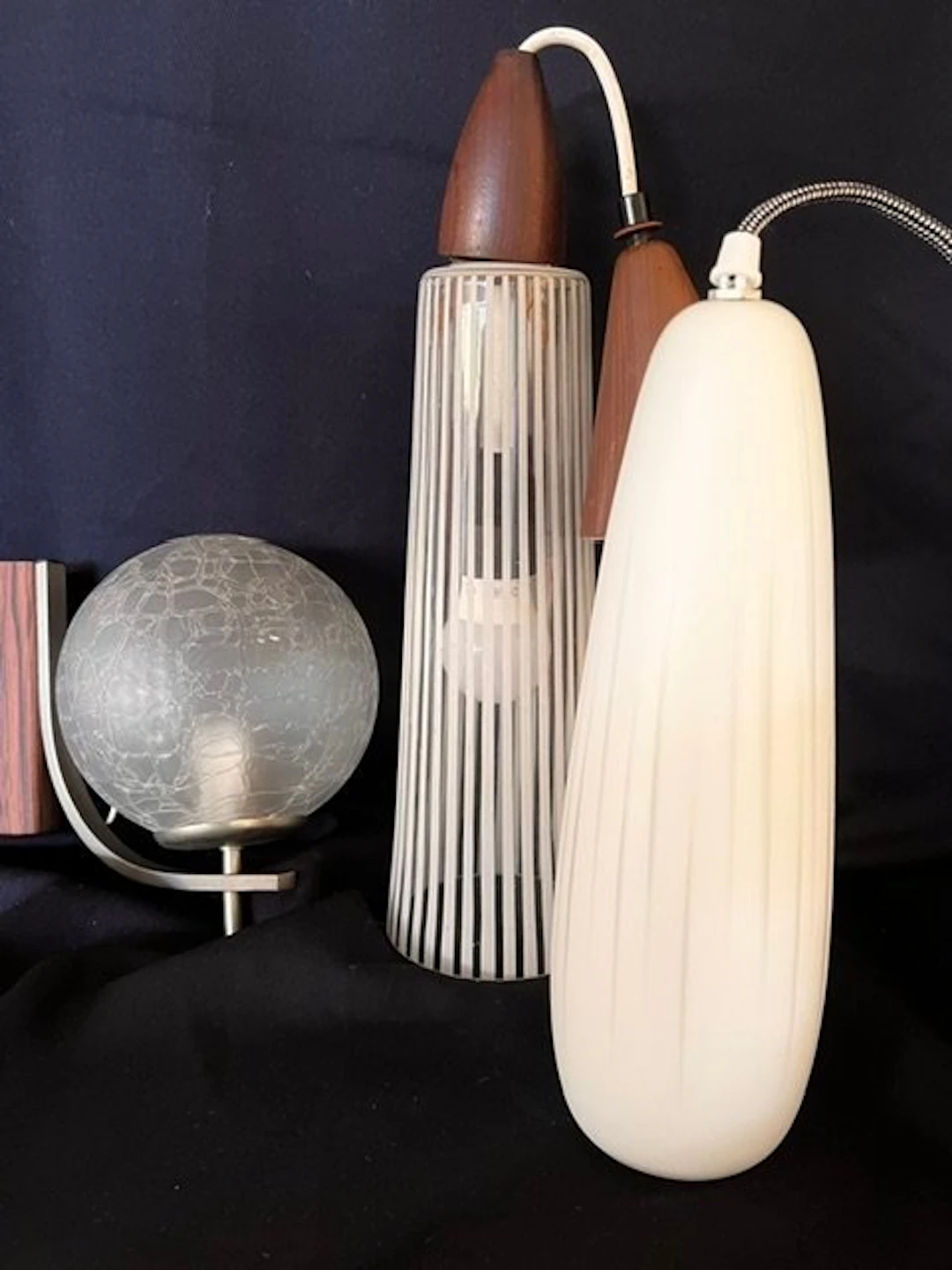 Hanging lamp (3) - Vintage -Conical- vertically striped...