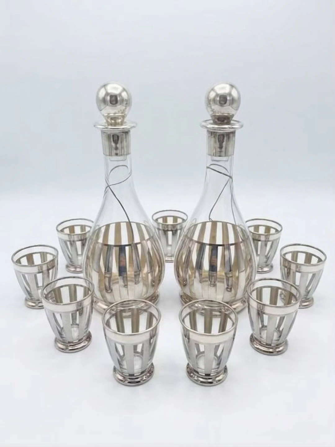 Drinking set (10) - Glass, Silverplated - Raro Rosolio Service