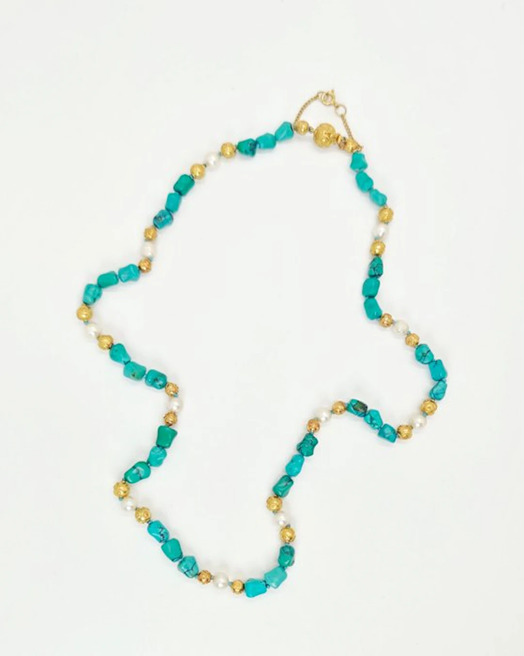 Necklace - 21 kt. Yellow gold Turquoise - Akoya Pearl