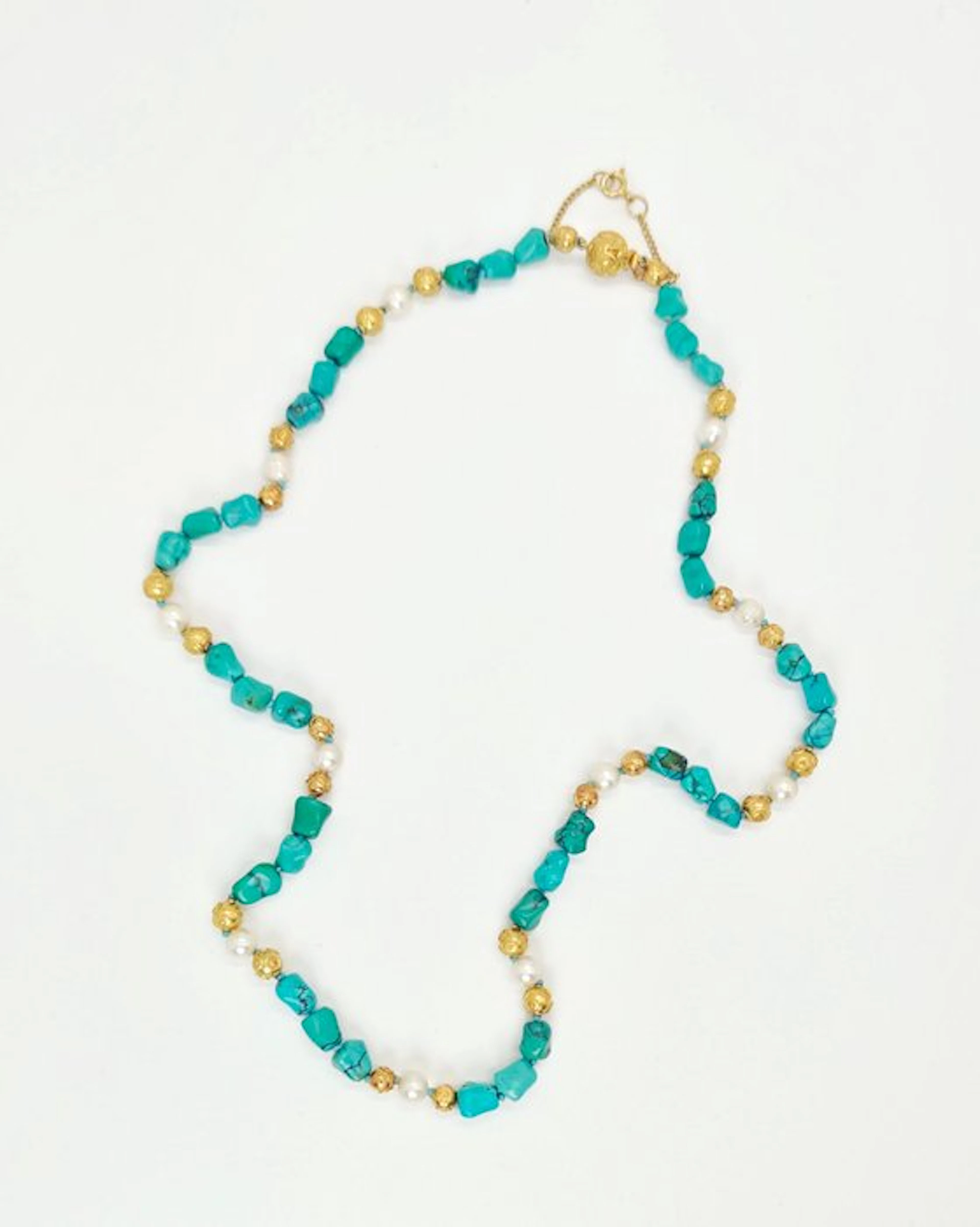Necklace - 21 kt. Yellow gold Turquoise - Akoya Pearl