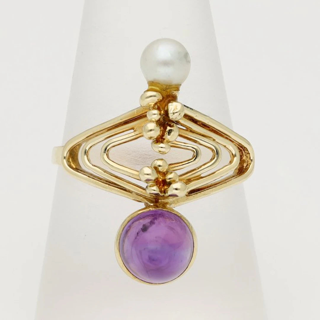 Ring - 14 kt. Yellow gold Pearl - Amethyst