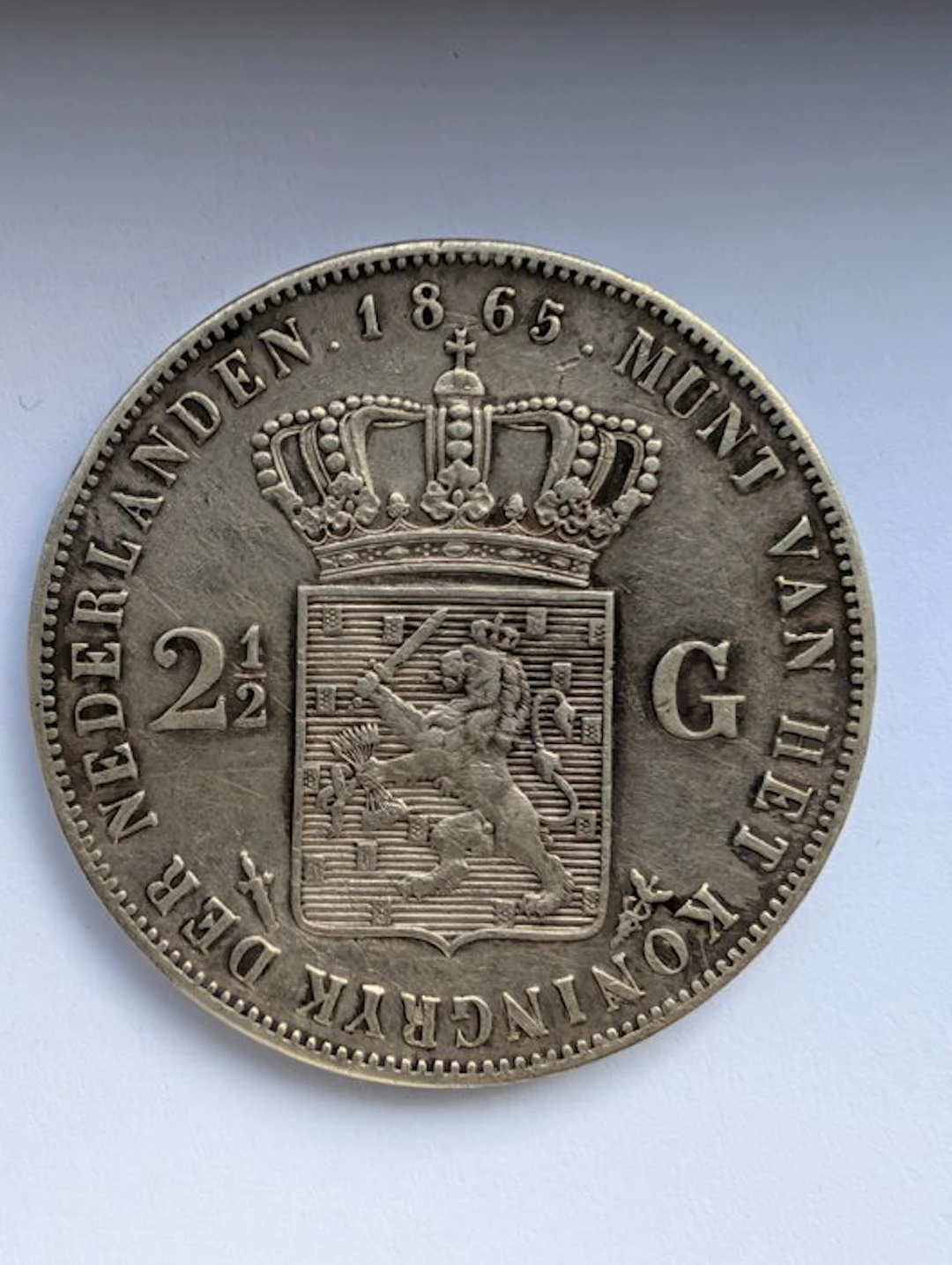 Netherlands. Willem III. 2 1/2 Gulden 1865 A met "." (No reserve price)