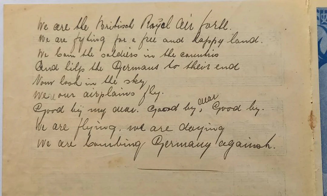 Netherlands - RAF, handwritten RAF - song. 1940/1945 - Military accessories