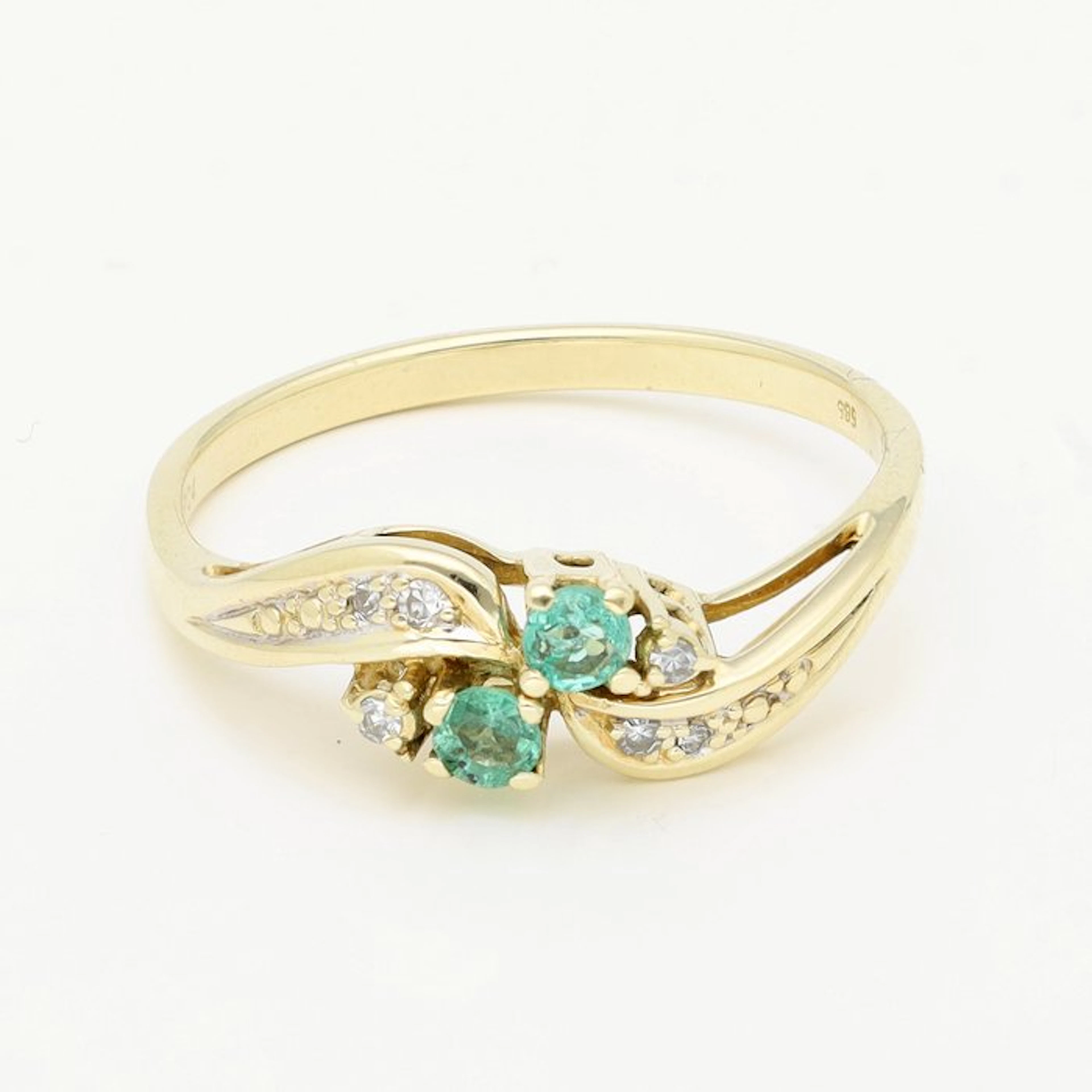Ring - 14 kt. Yellow gold - Diamond - Emerald