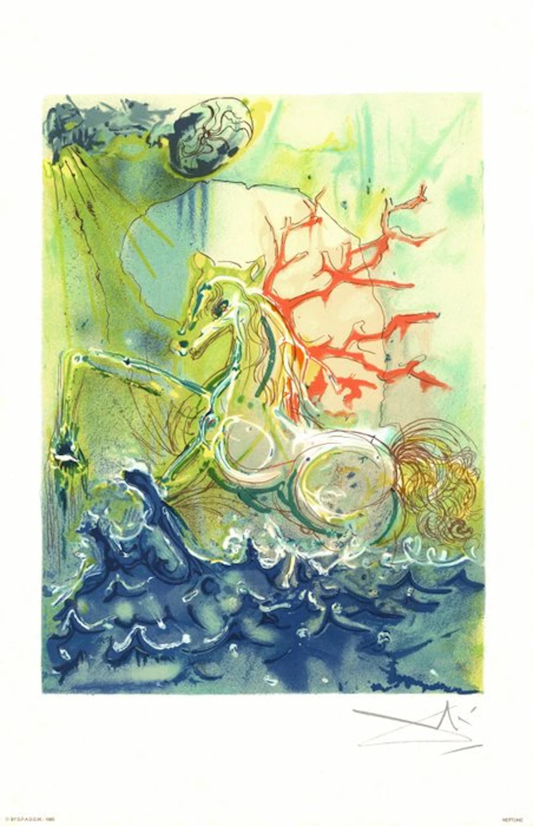 Salvador Dali (1904-1989) - Neptune, Chevaux daliniens - Lithographie