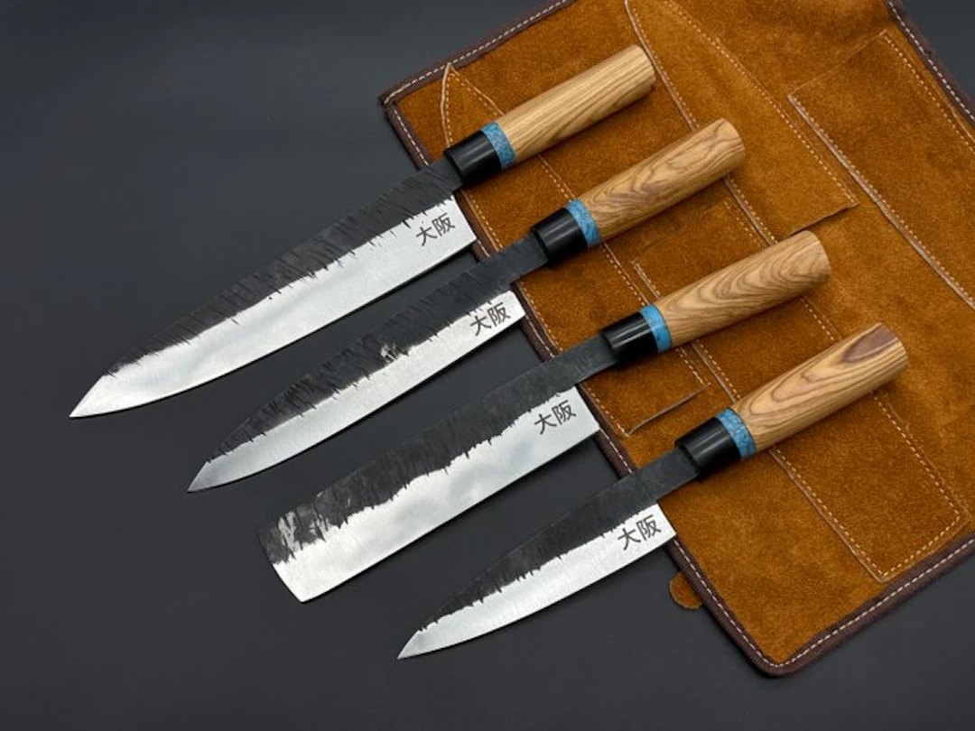Japanese Style Kitchen Knife SET With Leather BAG...