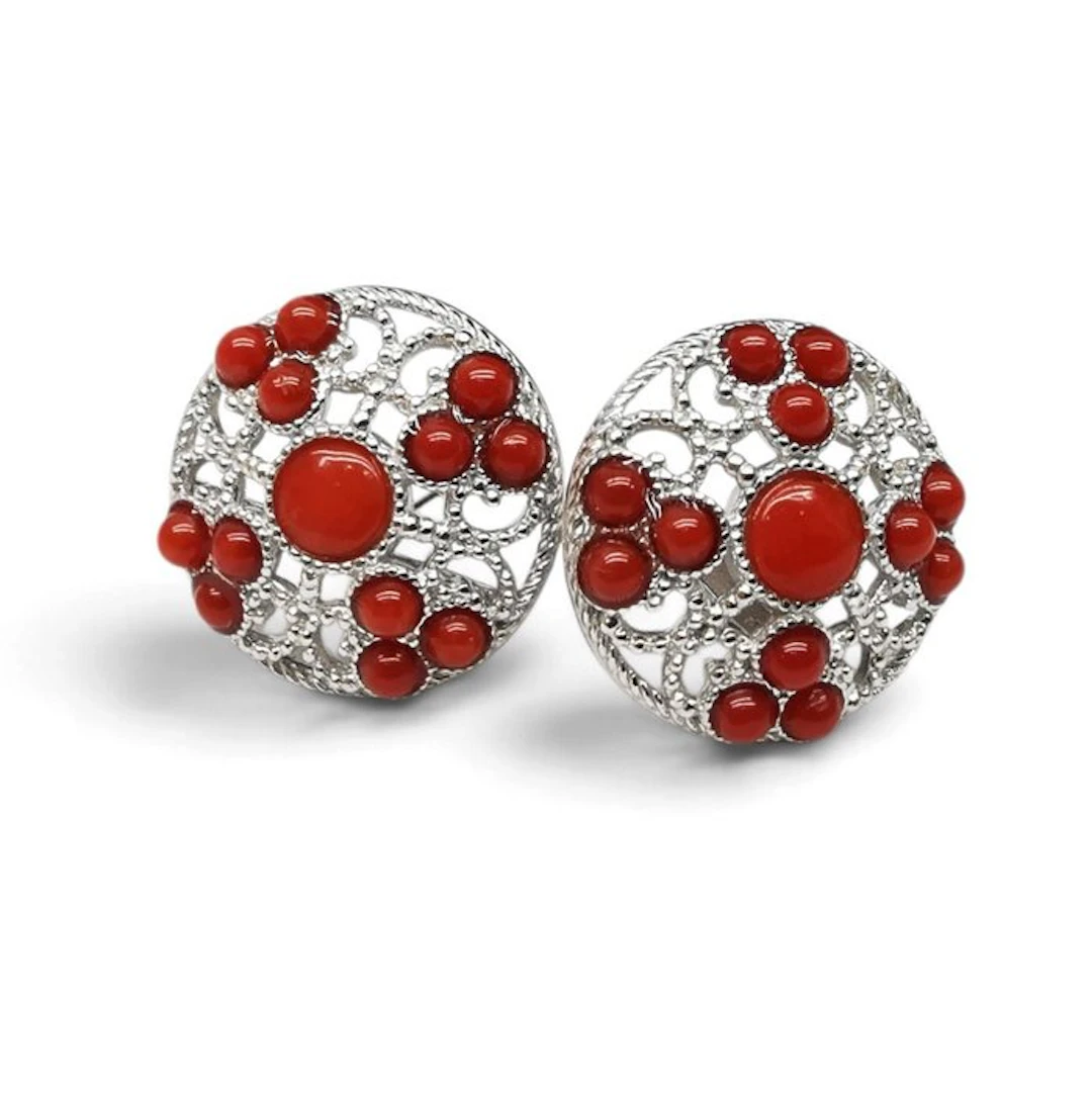 Coral - Silver - Earrings - Italian craftsmanship