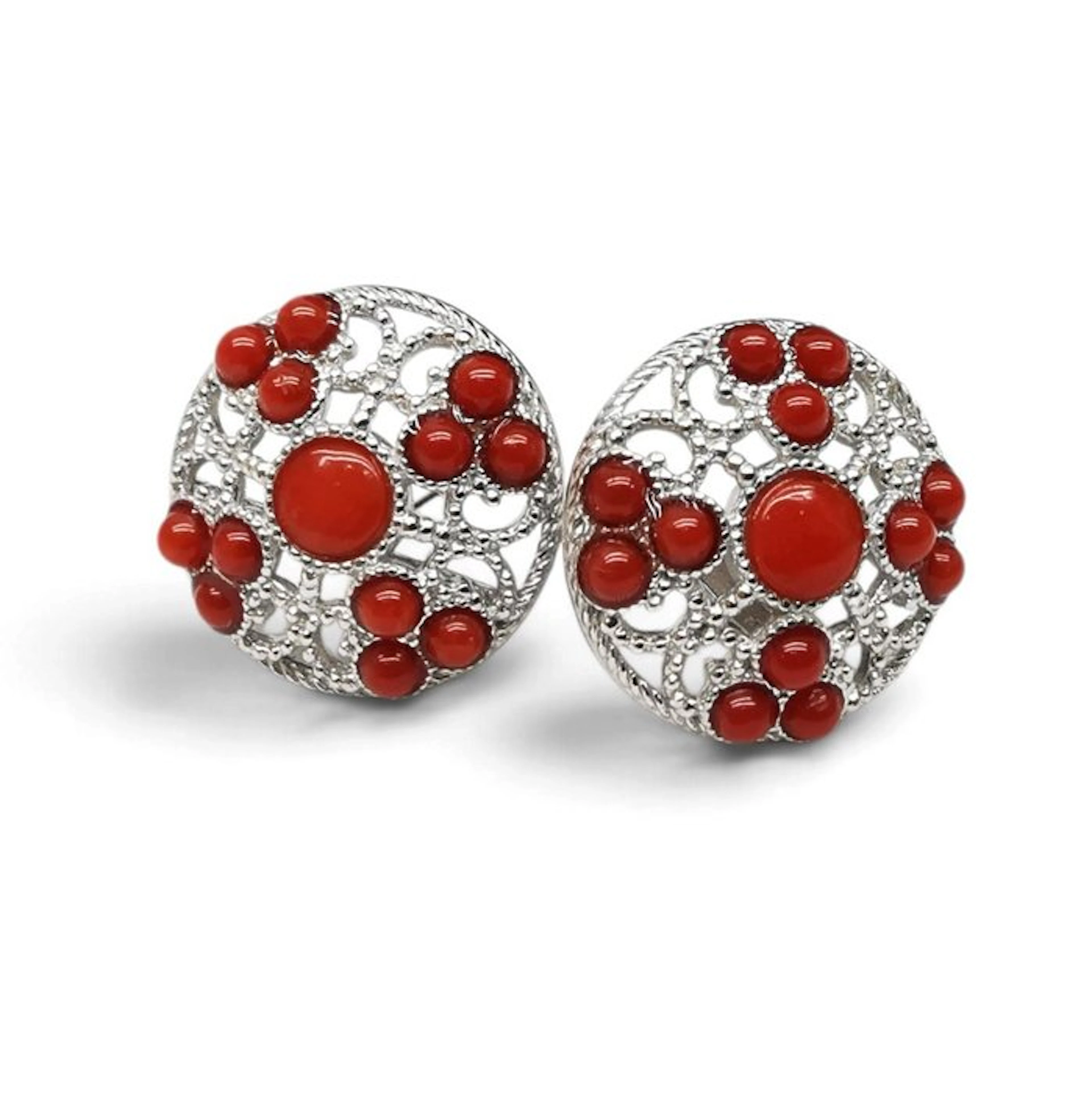 Coral - Silver - Earrings - Italian craftsmanship