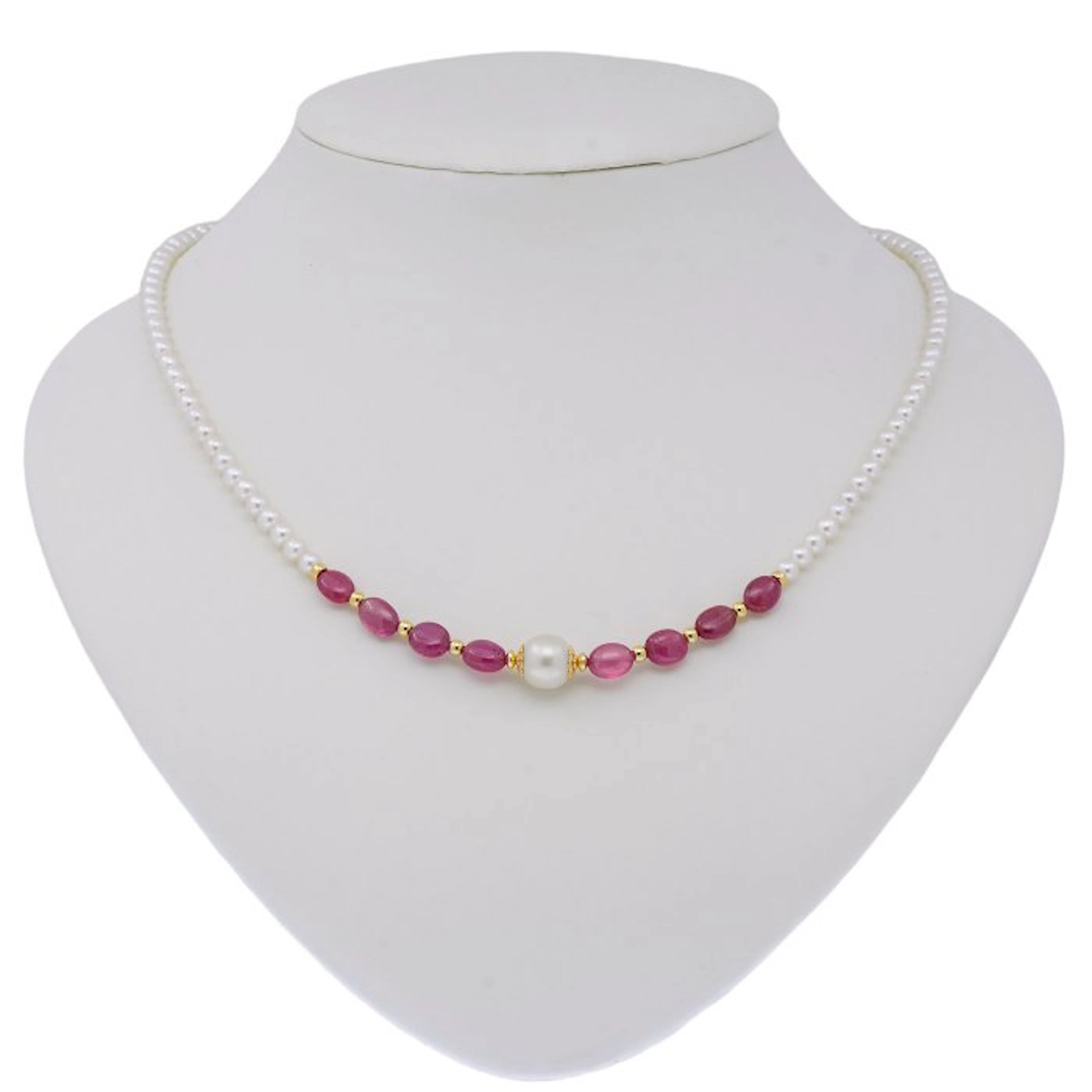 No reserve price - Necklace - 18 kt. Yellow gold Pearl - Sapphire