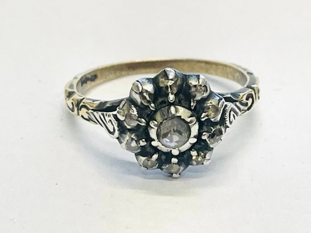 Ring - 14 kt. Silver, Yellow gold Diamond (Natural) - Diamond