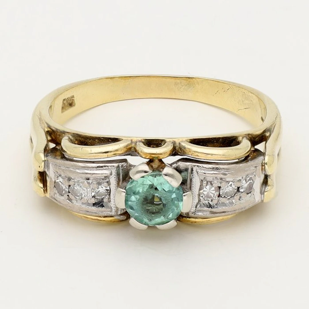 Ring - 14 kt. Yellow gold - Diamond - Apatite