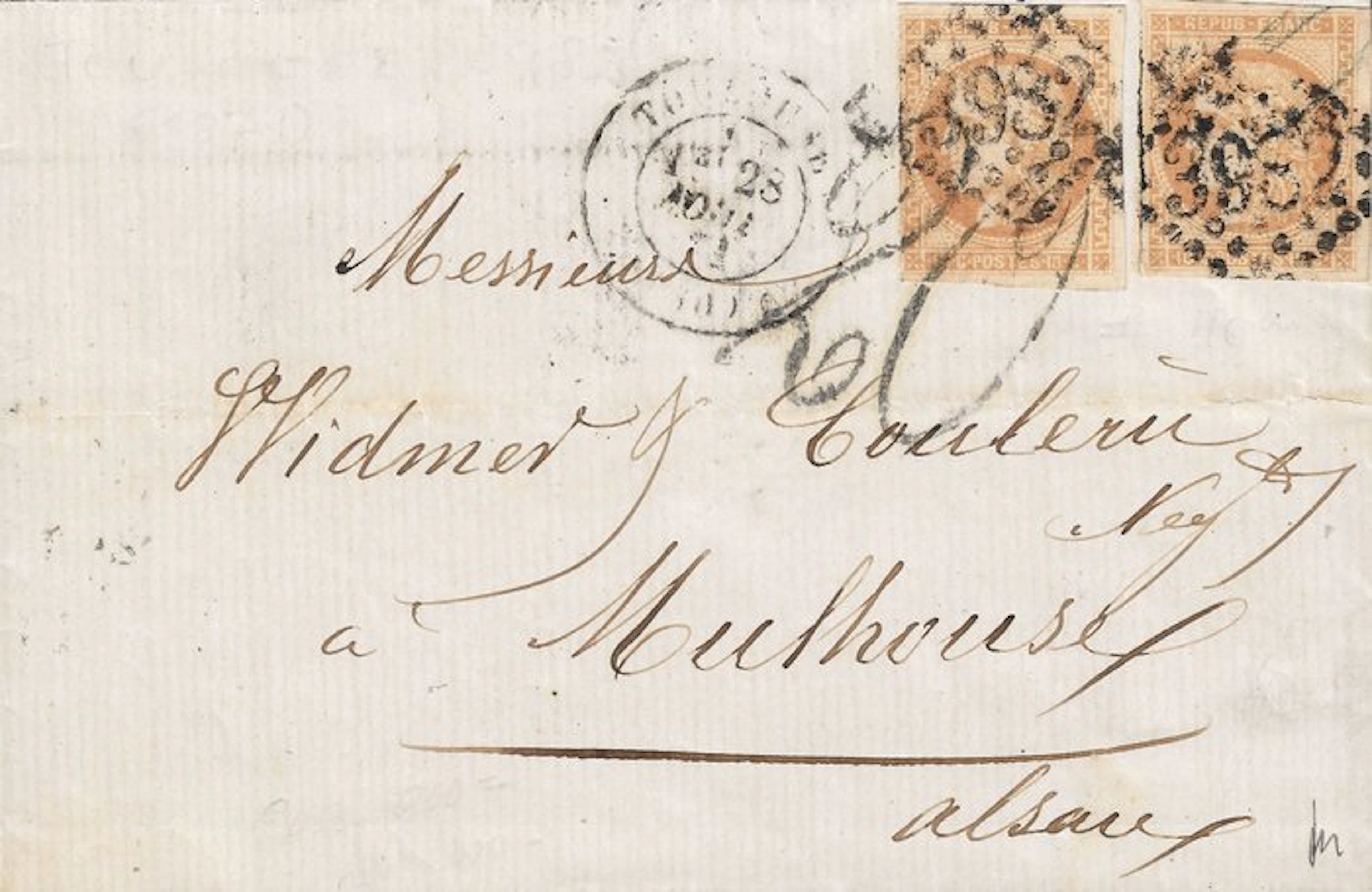 France 1871 - War of 1870 – very rare postage frank on a...